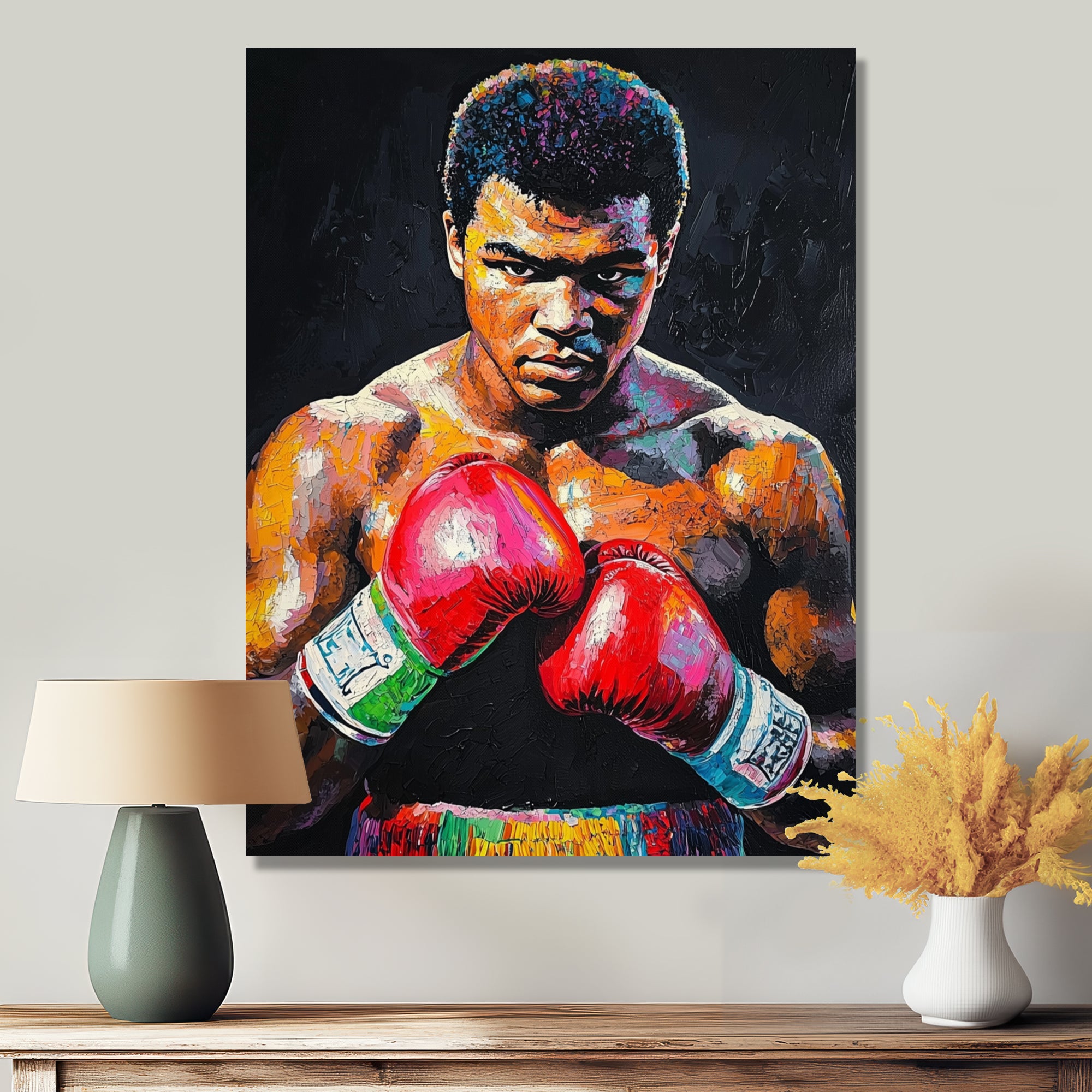 Red And Green Sport Boxing Mohamad Ali Art I - Sport Boxing Canvas Wall Art
