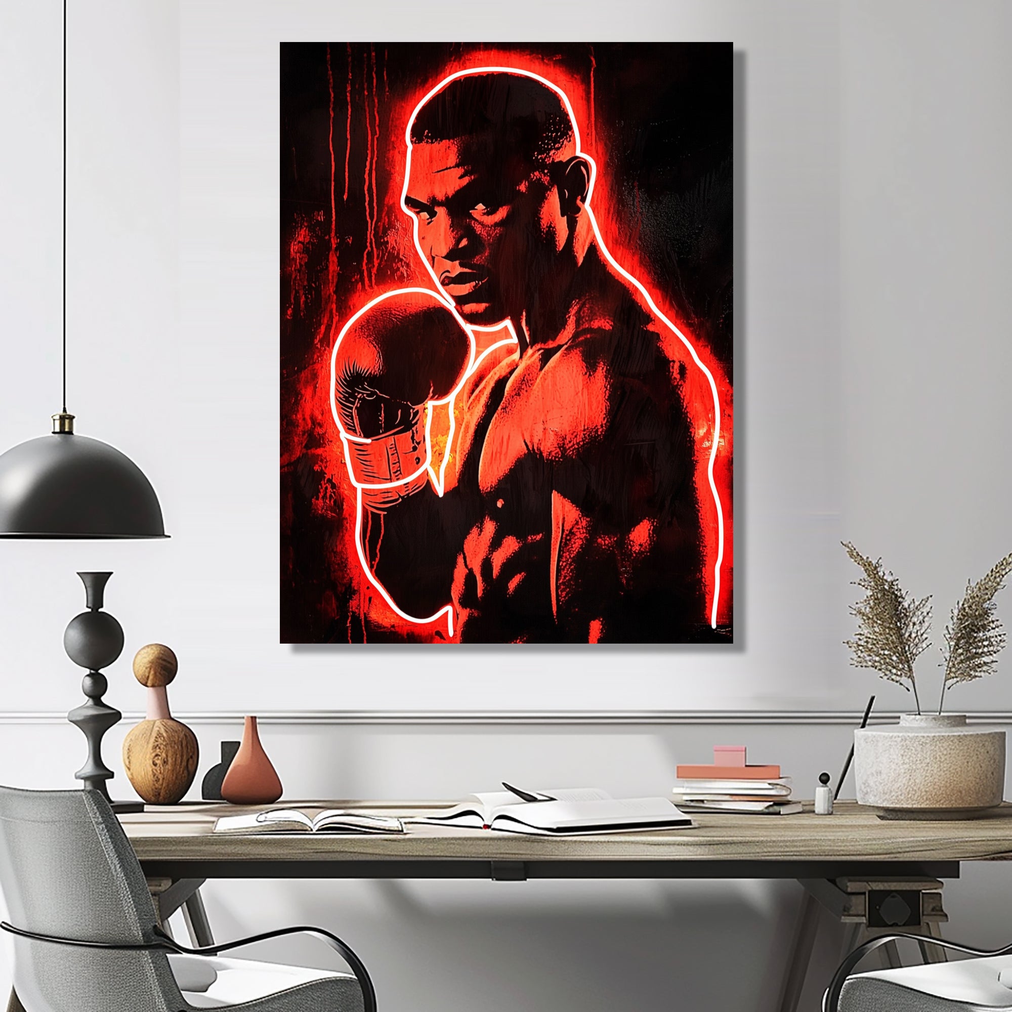 Neon Style Painting Of Mike Tyson - Sport Boxing Canvas Wall Art