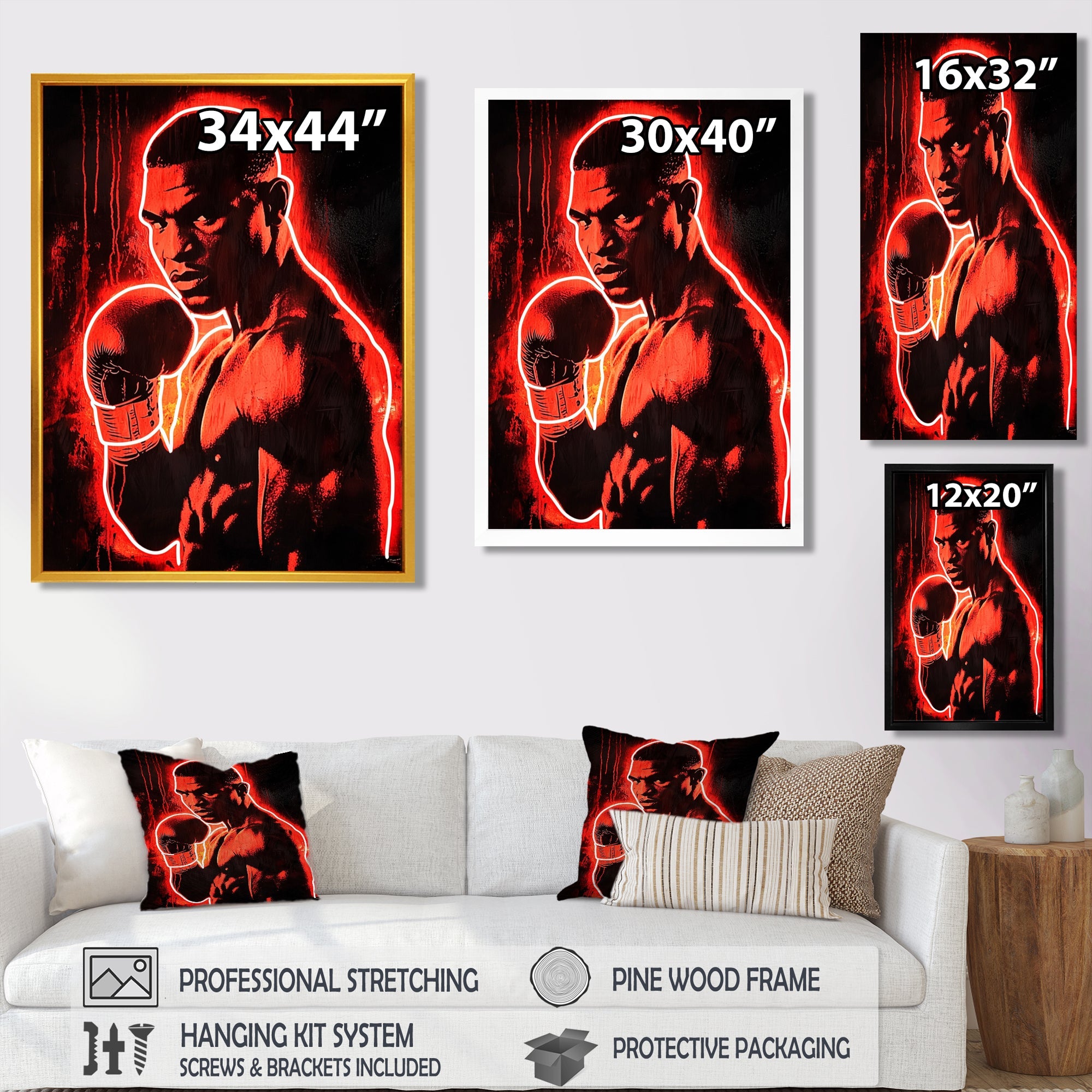 Neon Style Painting Of Mike Tyson - Sport Boxing Canvas Wall Art