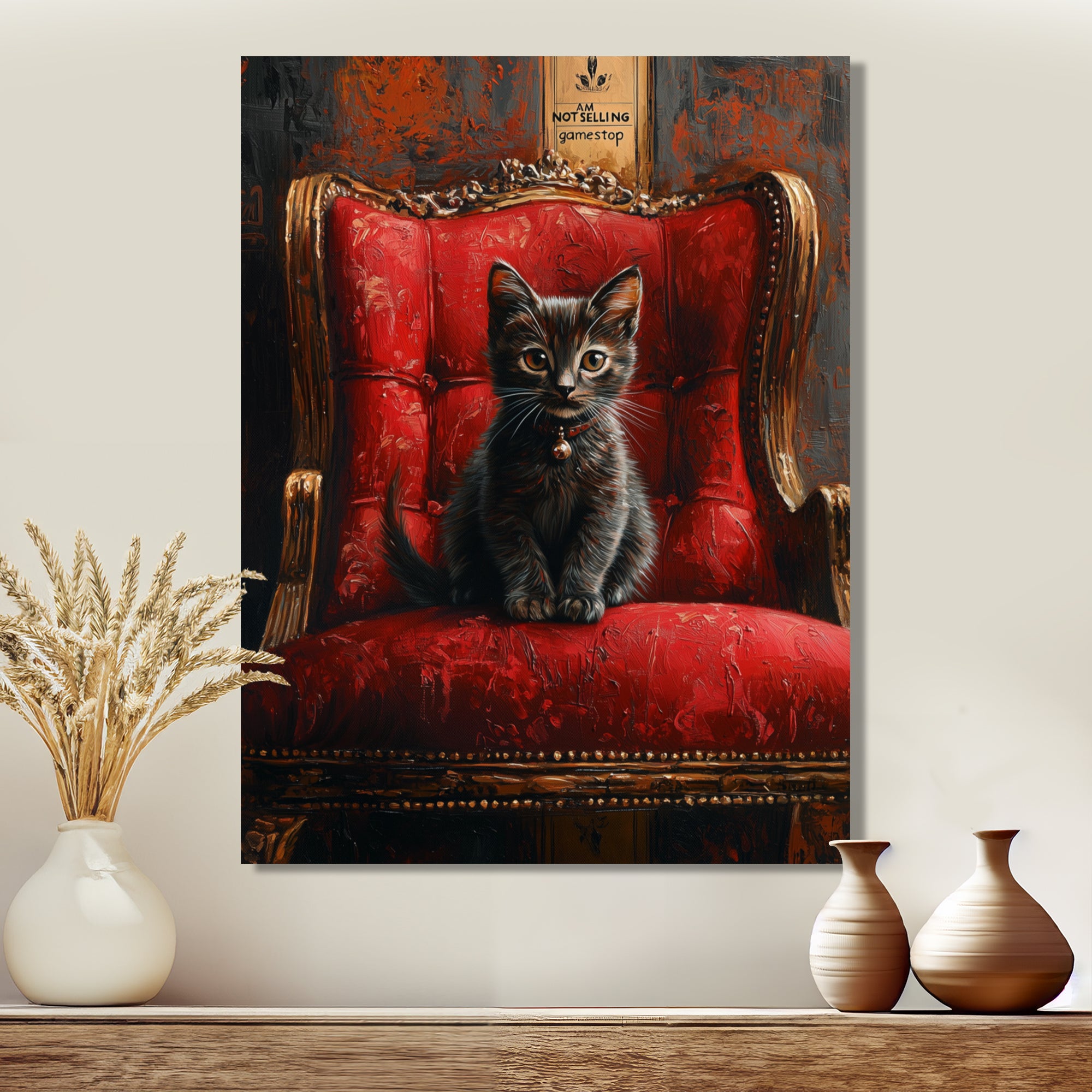 Red And Gold Cat Roaring Kitty Sophisticate - Cat Large Canvas Wall Art