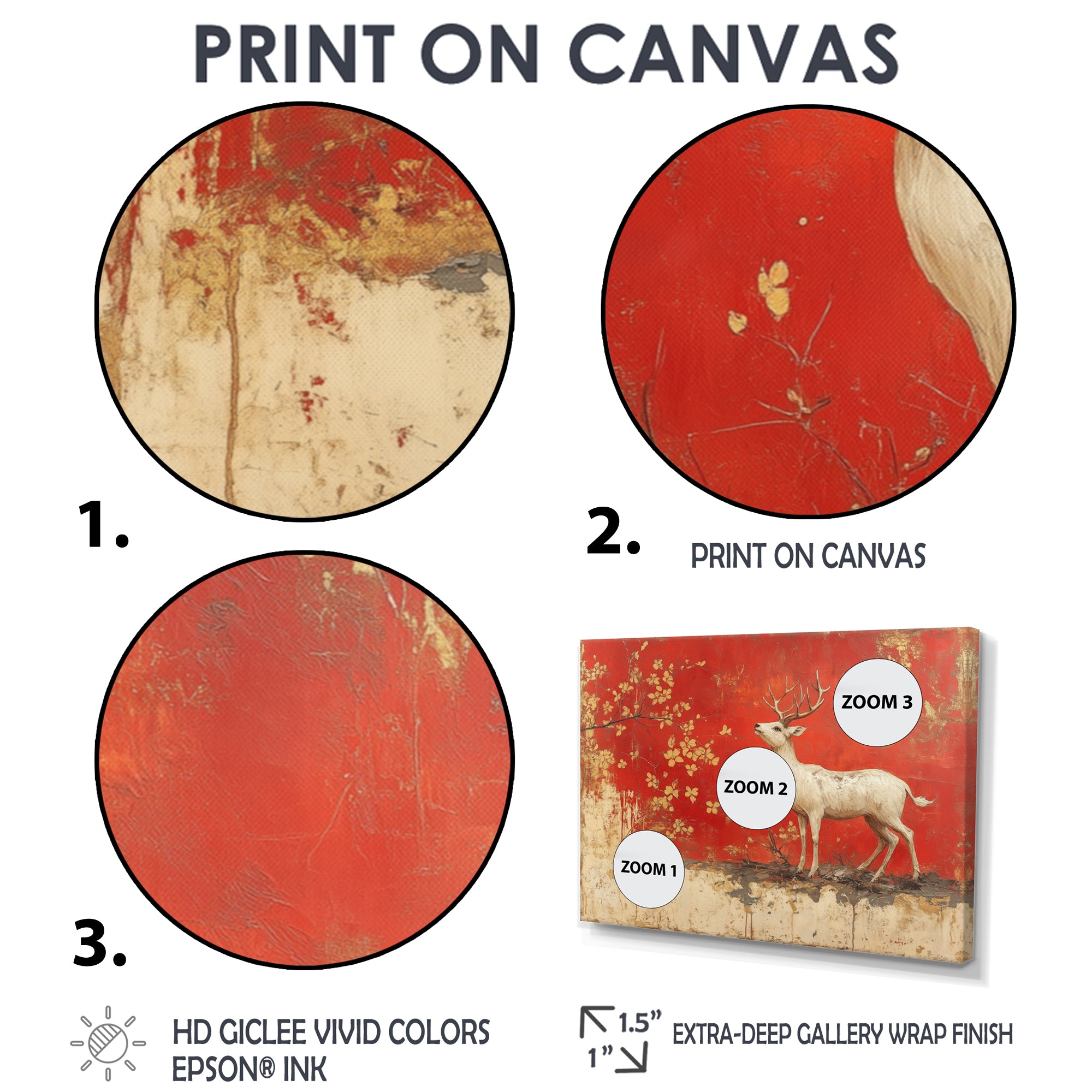 White And Red Deer Chinese Zodiac - Deer Living Room Wall Art