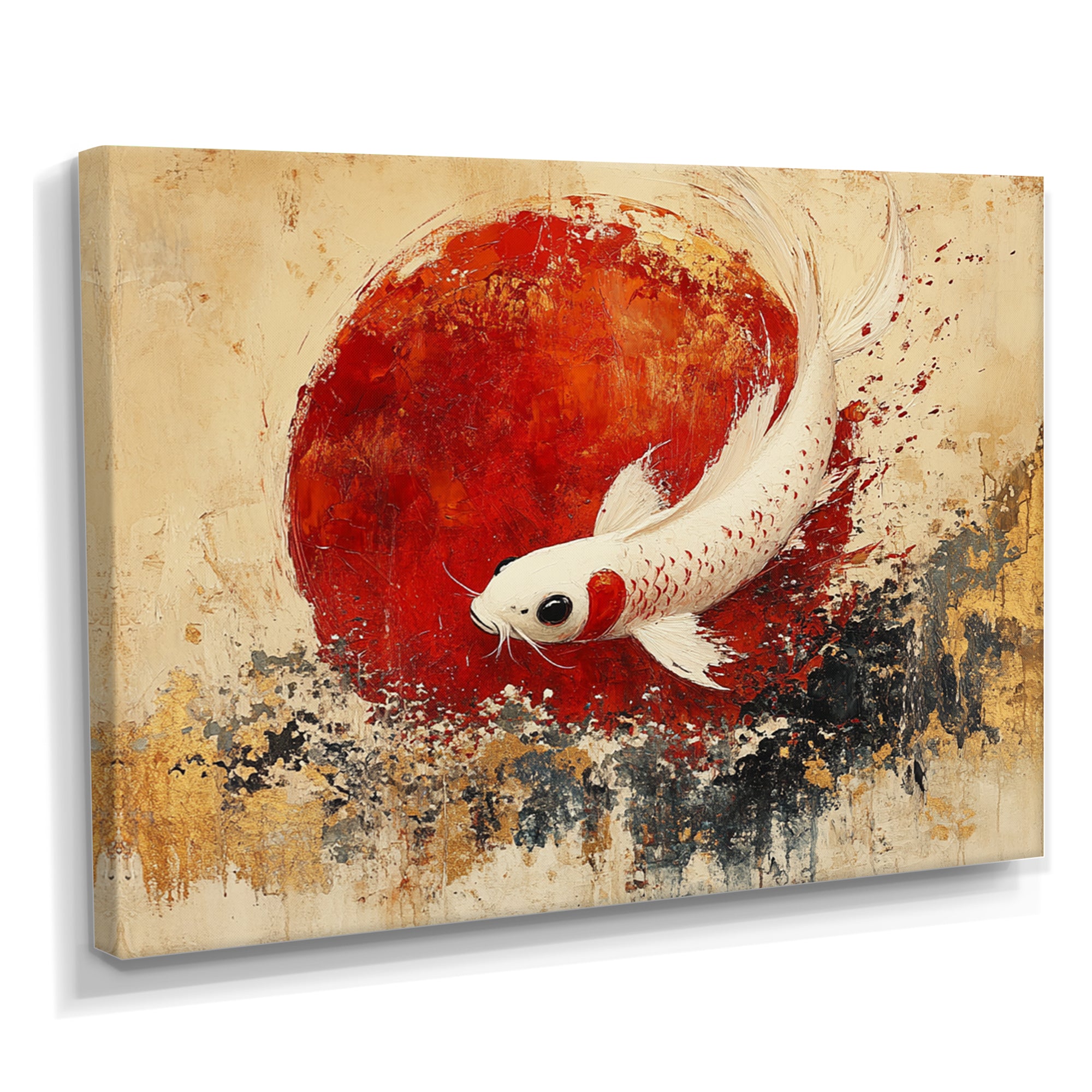 White And Red Koi Fish Chinese Zodiac - Koi's Fish Bedroom Wall Art