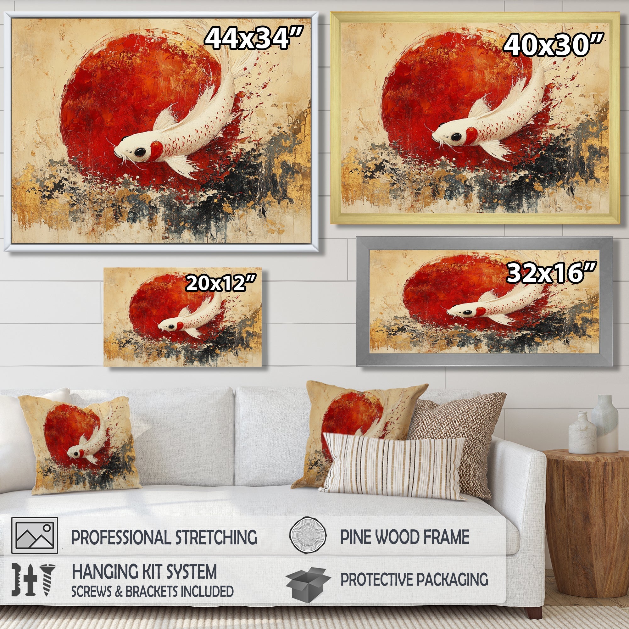 White And Red Koi Fish Chinese Zodiac - Koi's Fish Bedroom Wall Art