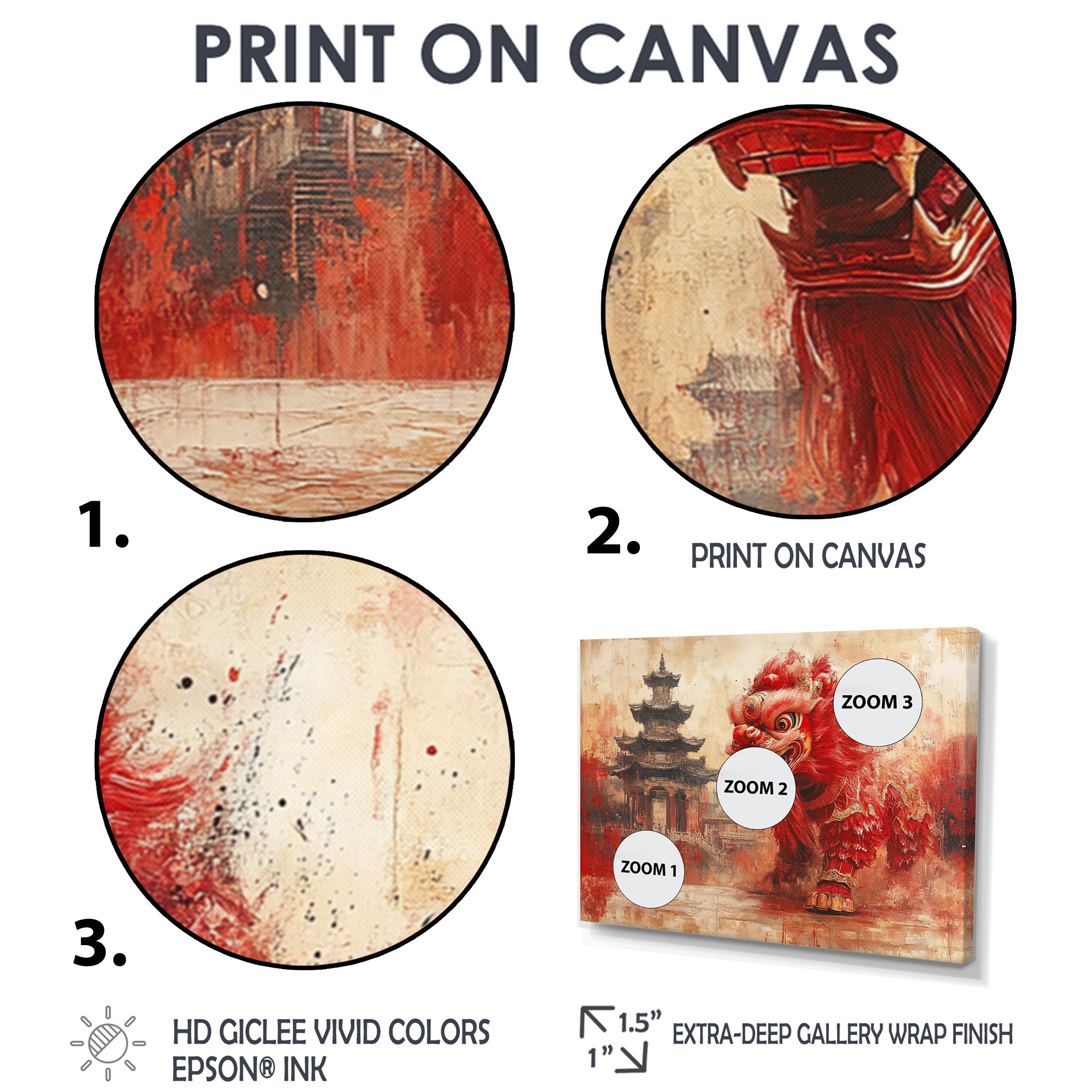 Red And Grey Dragons Lion Dance - Dragons Canvas Wall Art