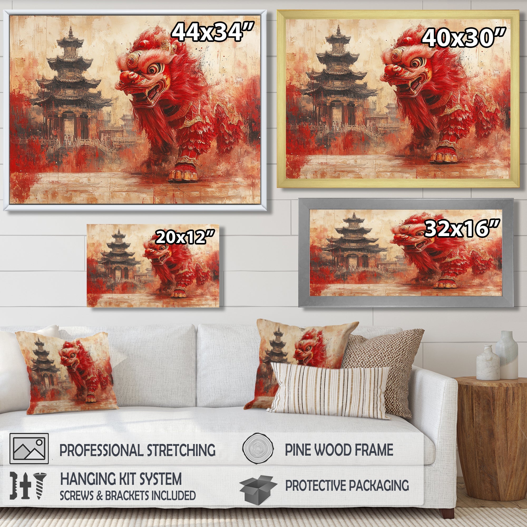 Red And Grey Dragons Lion Dance - Dragons Canvas Wall Art