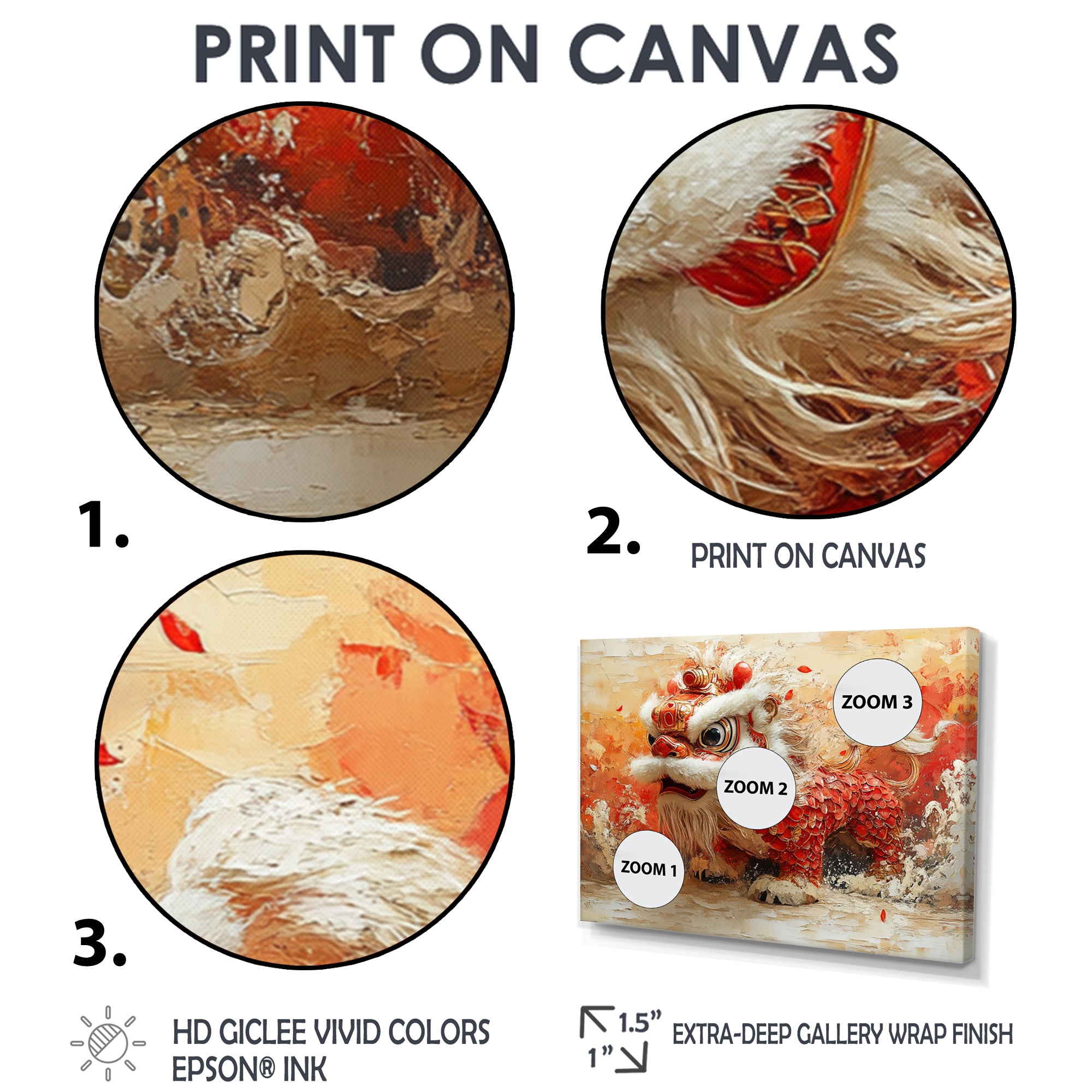 Red And White Dragons Lion Dance - Dragons Canvas Wall Art
