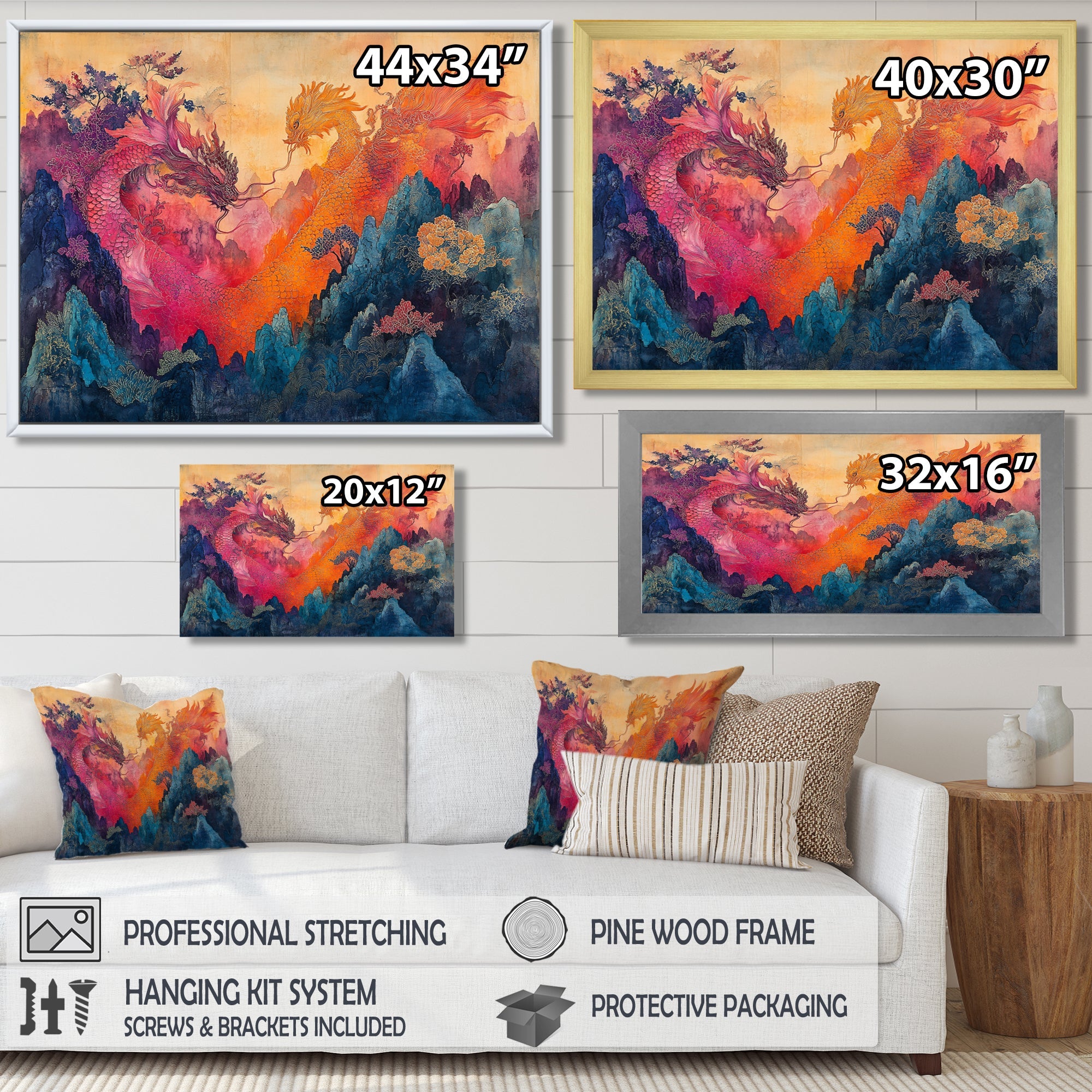 Pink And Orange Dragons Paper Offerings - Dragons Wall Decor