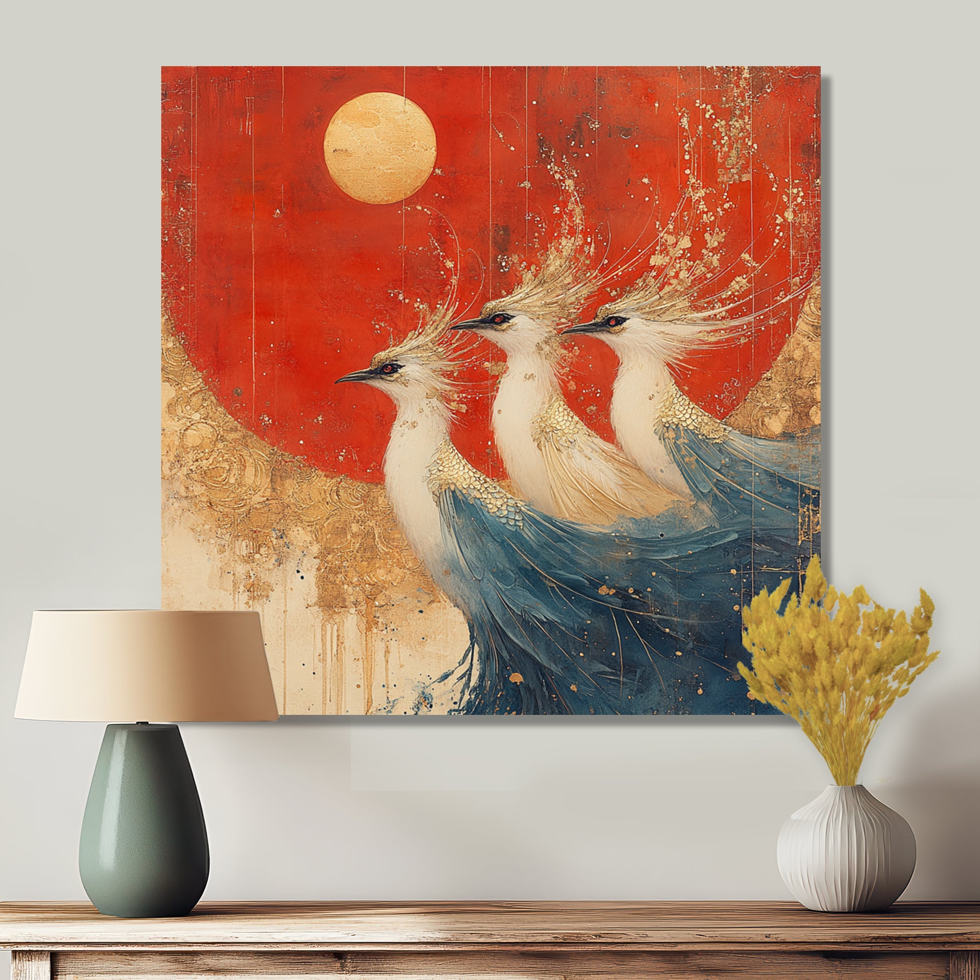 Blue And Orange Bird Spirit Guardians - Bird Wall Decor