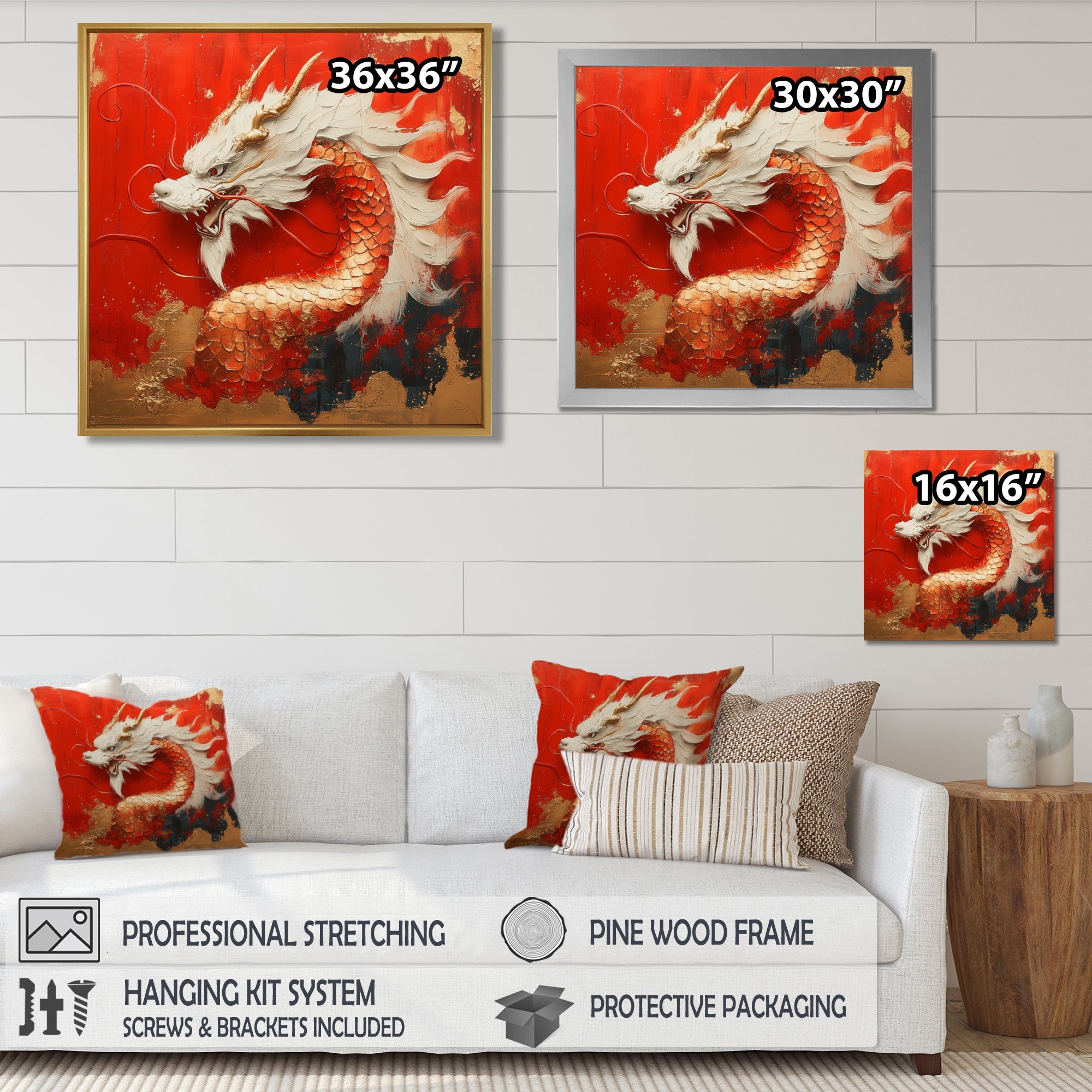White And Orange Dragon Spirit - White Dragons Wall Art