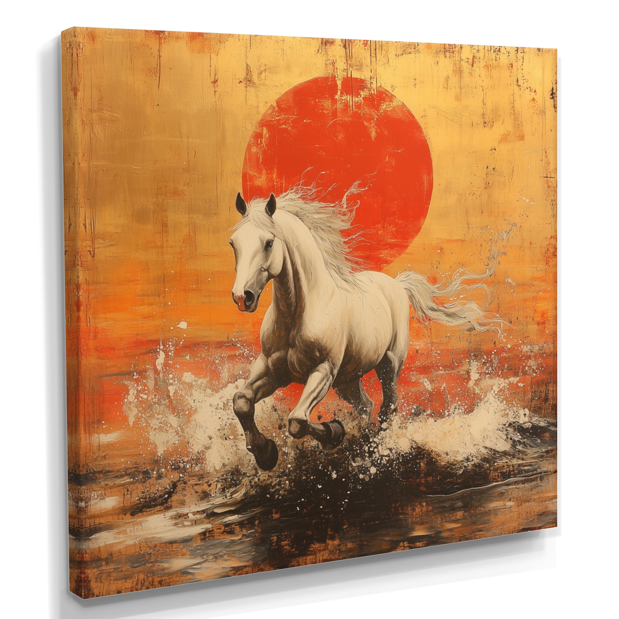 Orange And Gold Horse - Horse Framed Canvas Art
