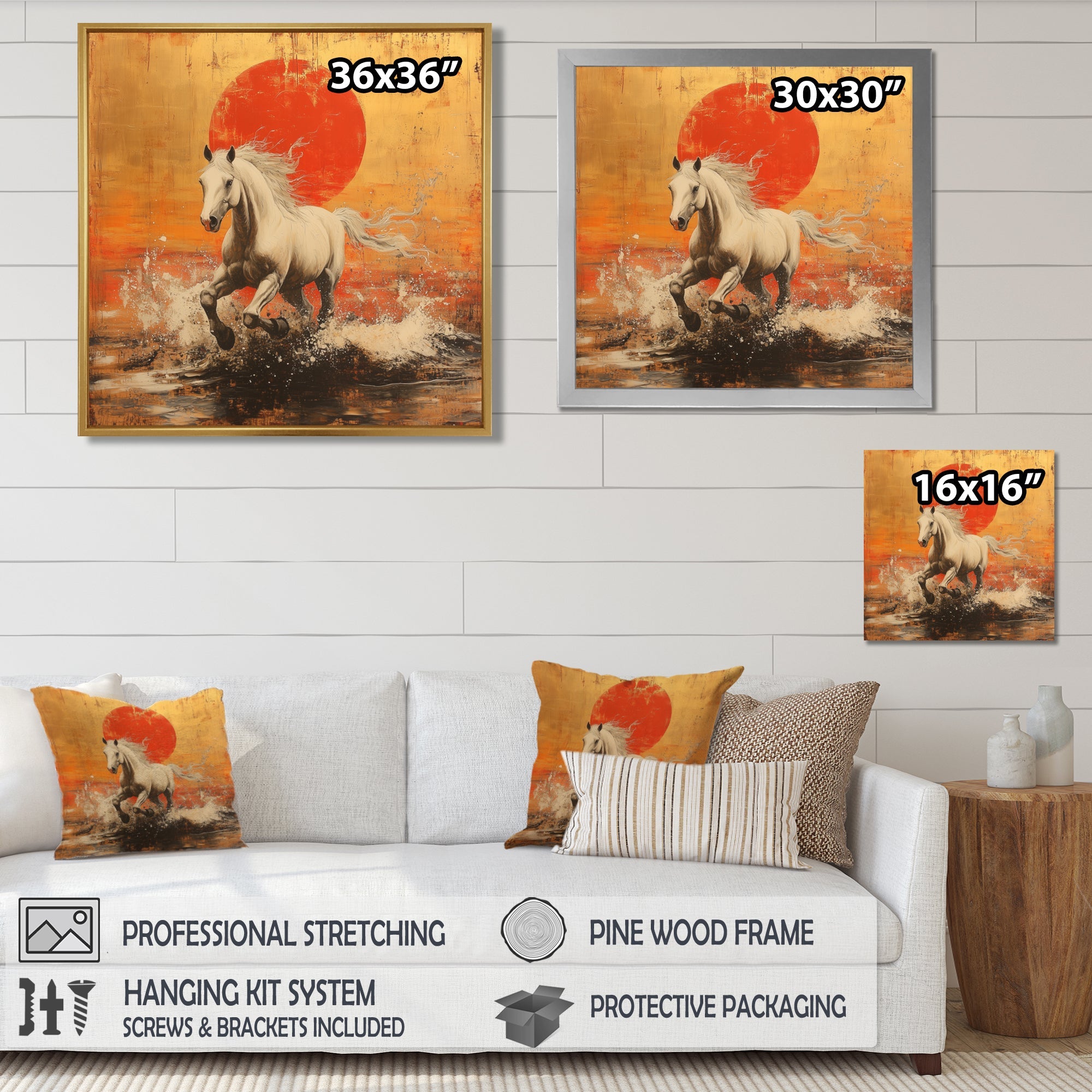 Orange And Gold Horse - Horse Framed Canvas Art