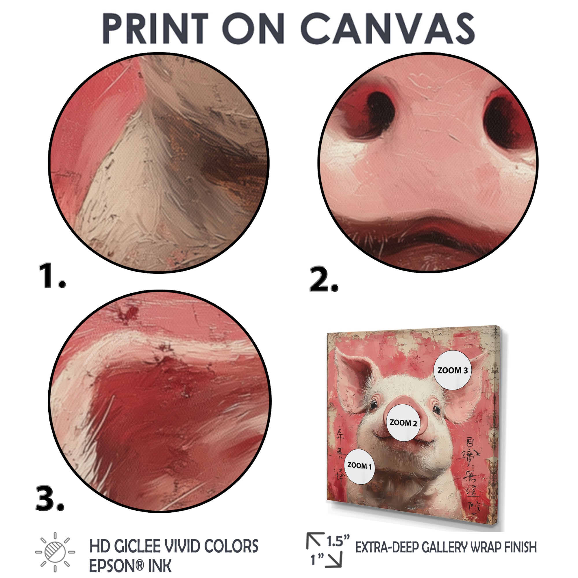 Pink And White China Pig Sign - Pig Canvas Wall Art