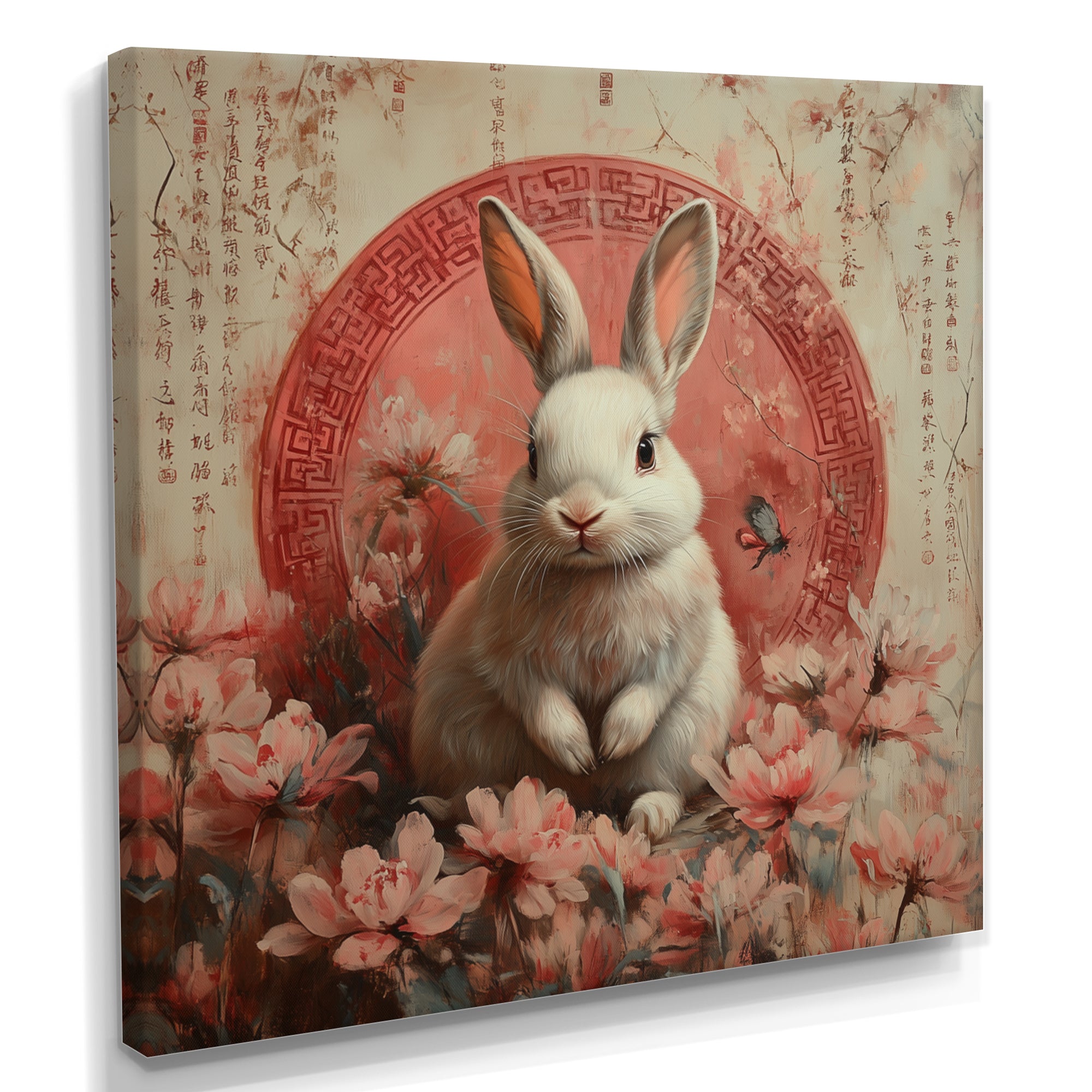Pink Chinese Pink Sign - Rabbit Canvas Wall Art
