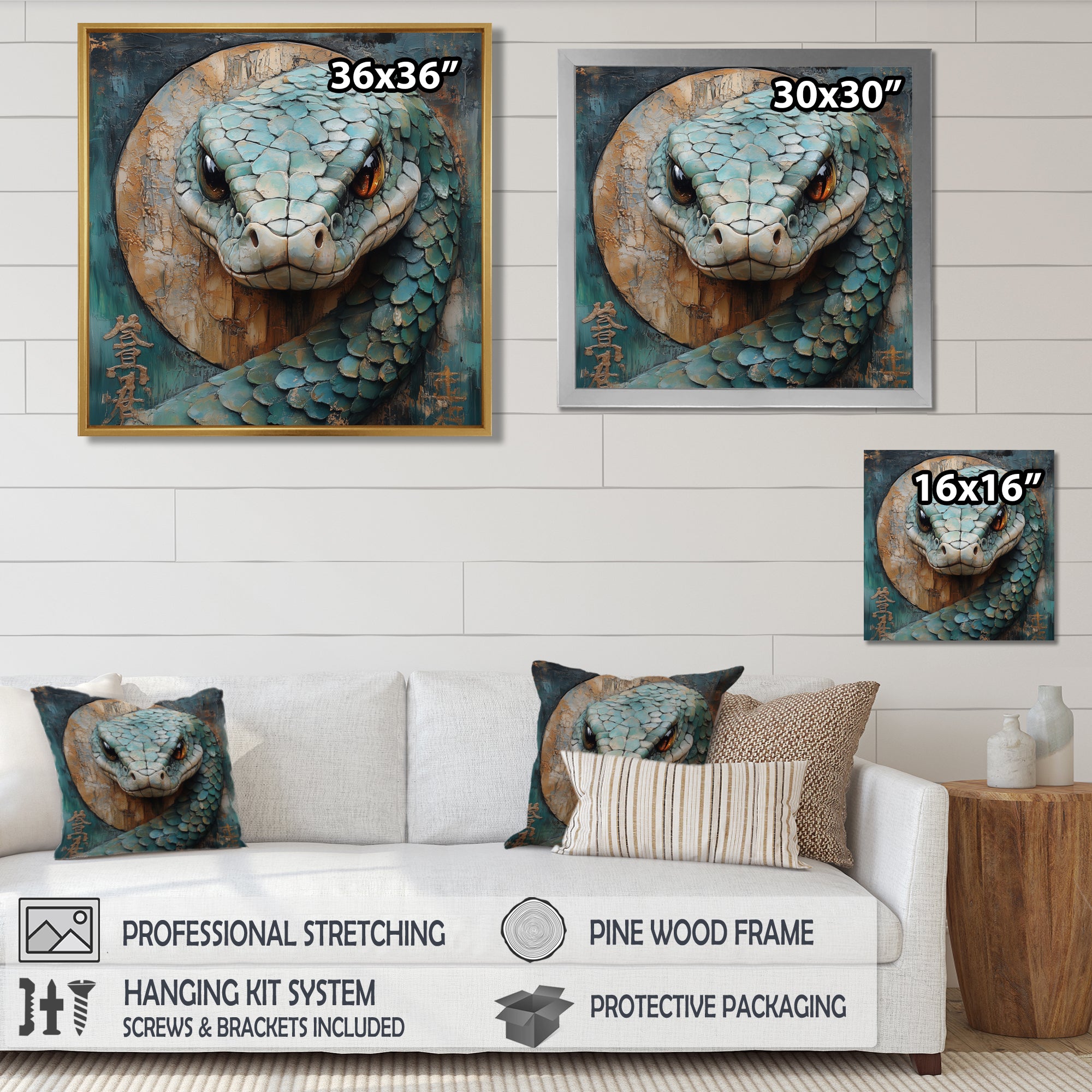 Green Snake Chinese Sign - Snake Wall Art Prints
