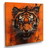 Orange And Black Tiger With Chinese Sign - Tiger Wall Art Prints