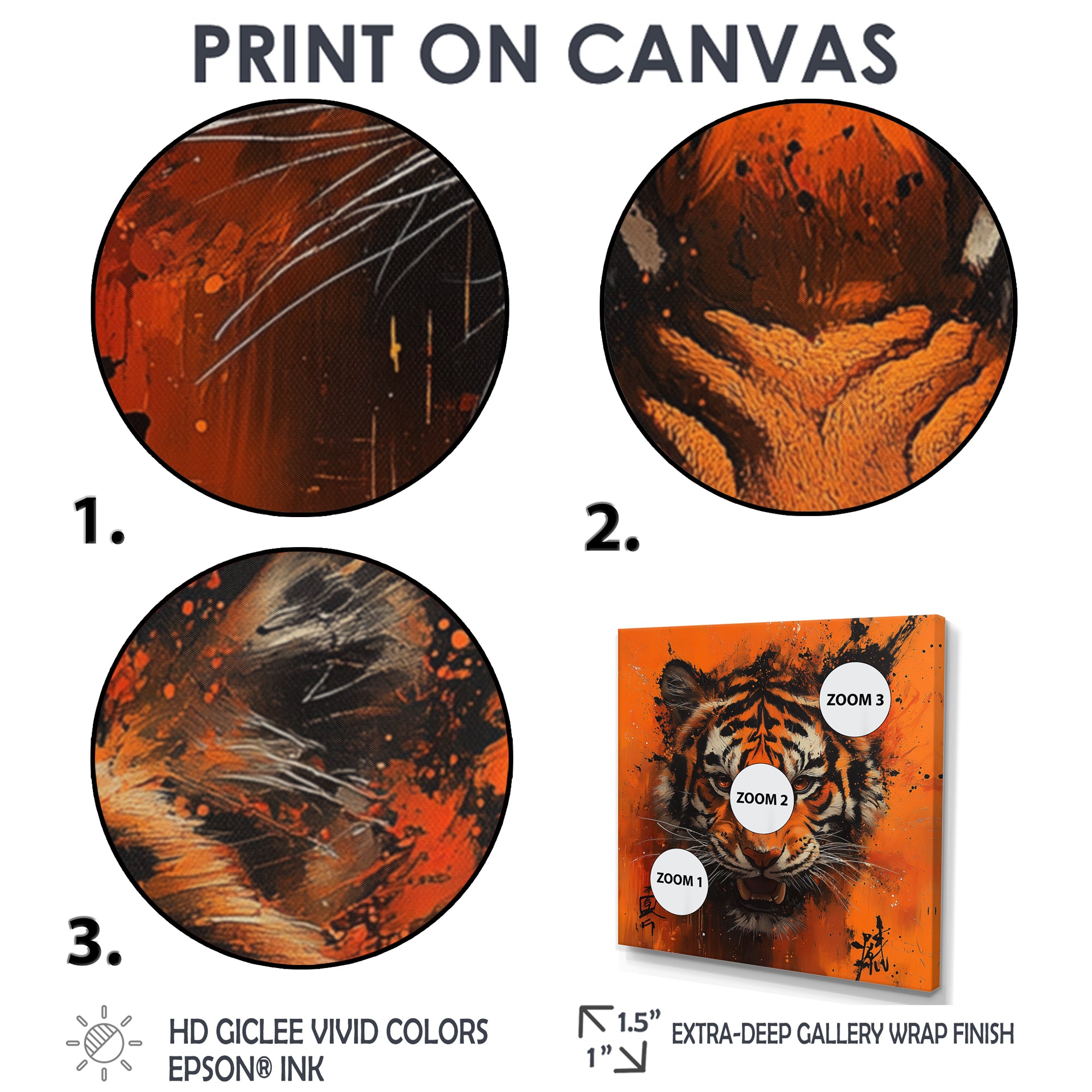 Orange And Black Tiger With Chinese Sign - Tiger Wall Art Prints