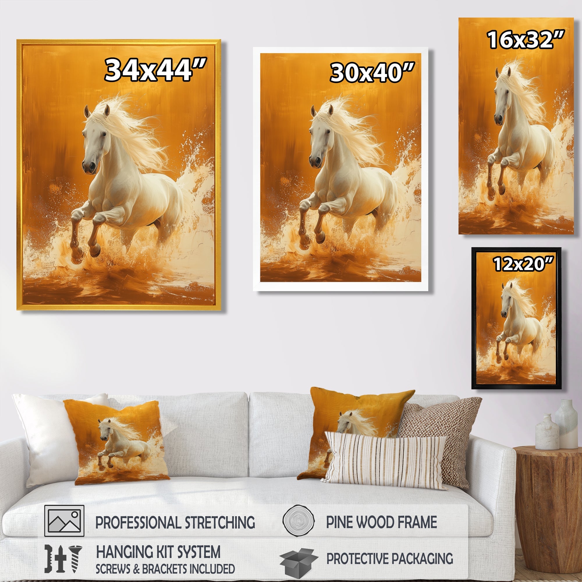 Gold And White Horse Windy Plains - Horse Large Canvas Wall Art