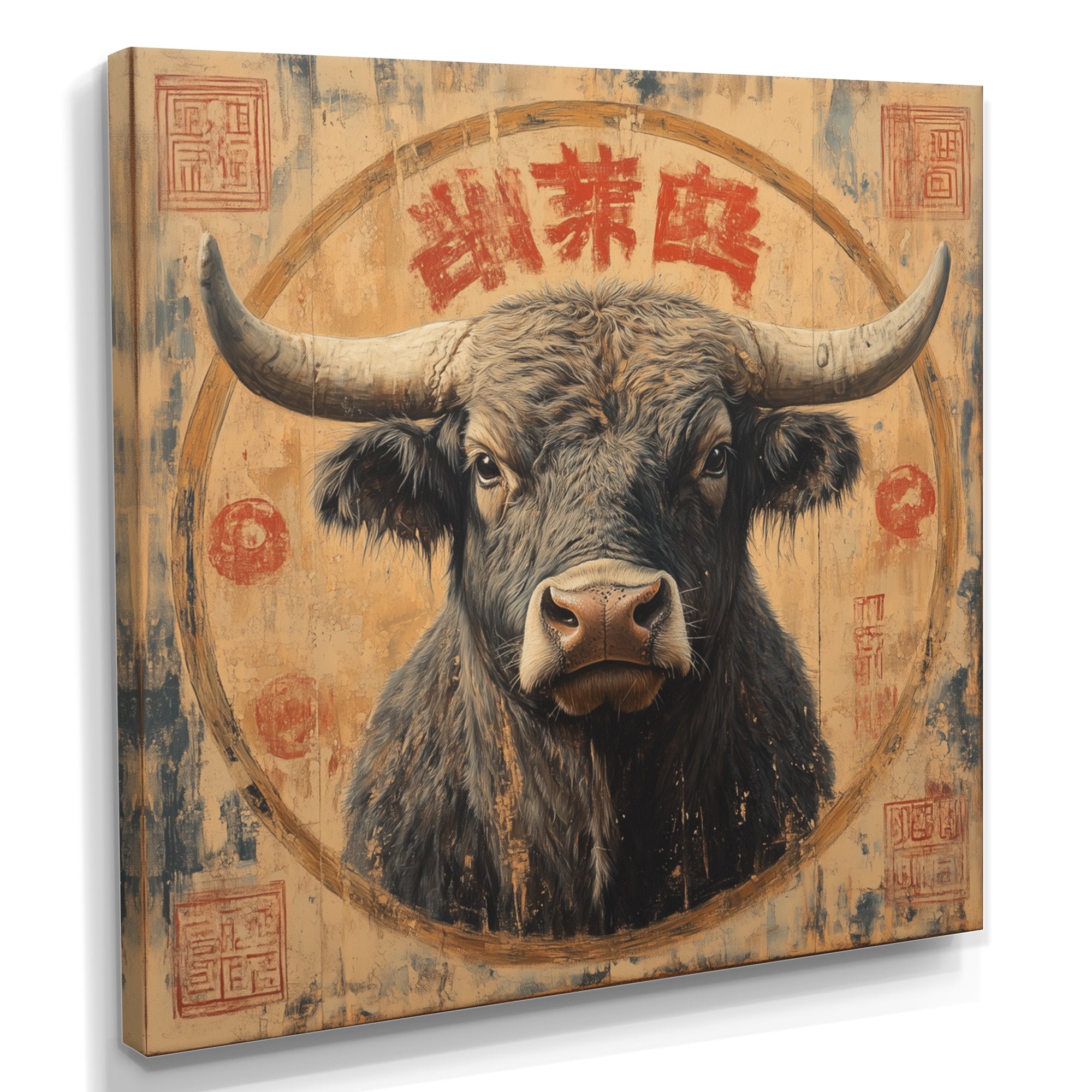 Brown And Red Bull Ox Earthy Strength - Bull Bedroom Wall Art