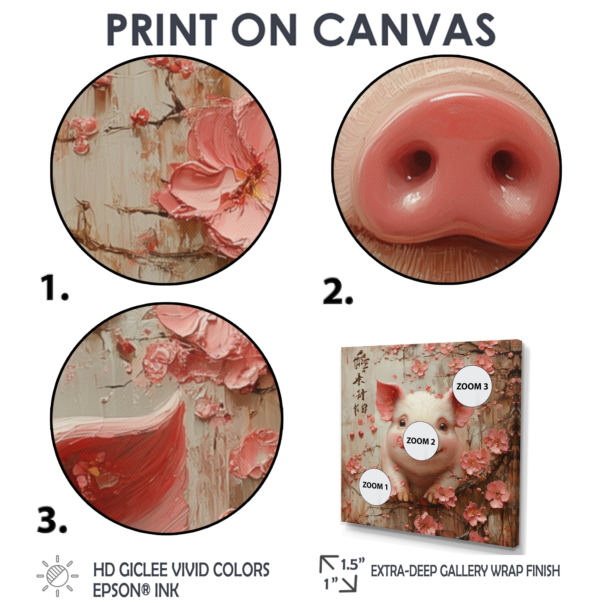 Chinese Pig Joyful Abundance - Pig Canvas Wall Art