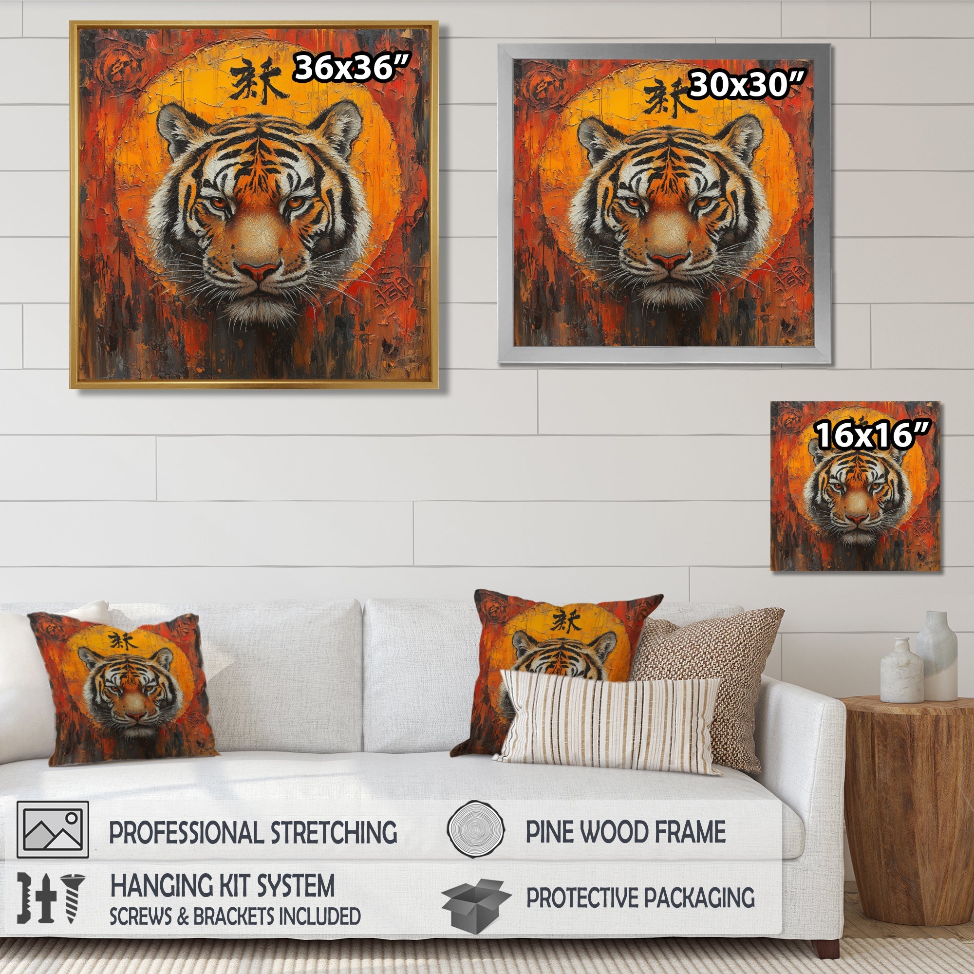 Chinese Tiger Sunset Blaze - Traditional Wall Art Prints