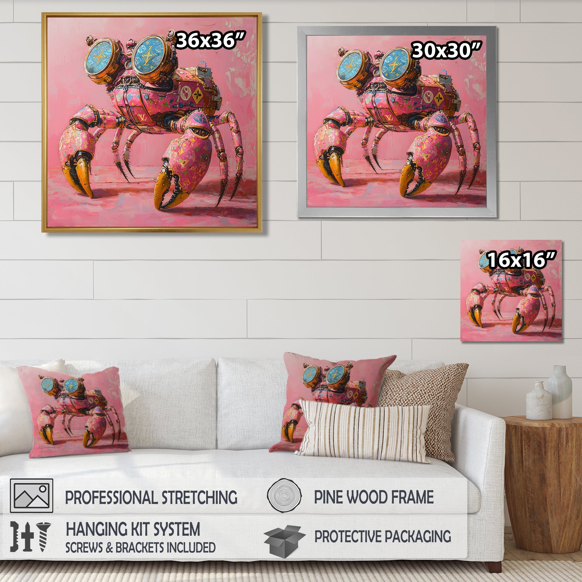 Pink And Blue Crab A Walking Robot Crab - Pink Crab Wall Art