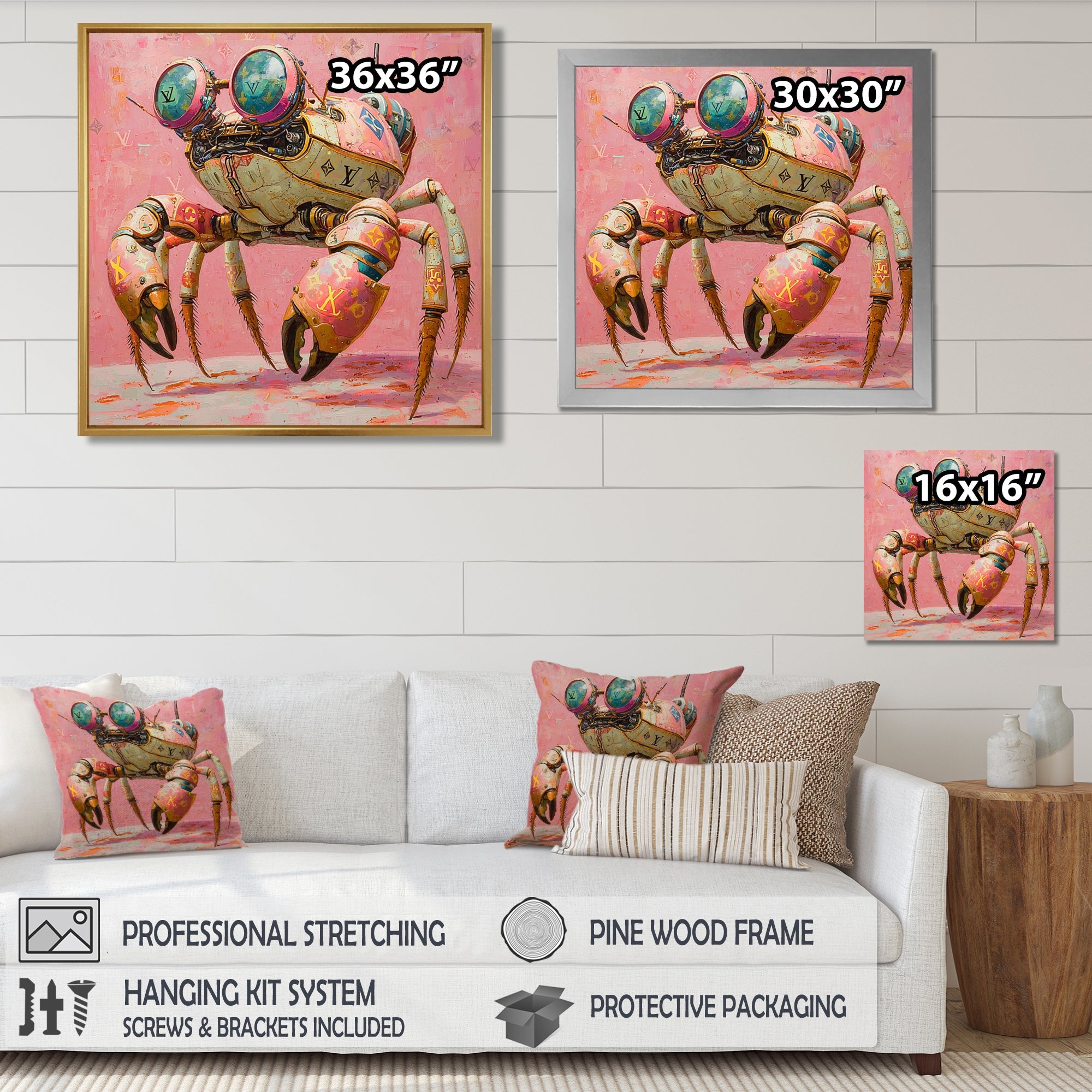 Pink And Green Crab A Walking Robot - Pink Crab Wall Art