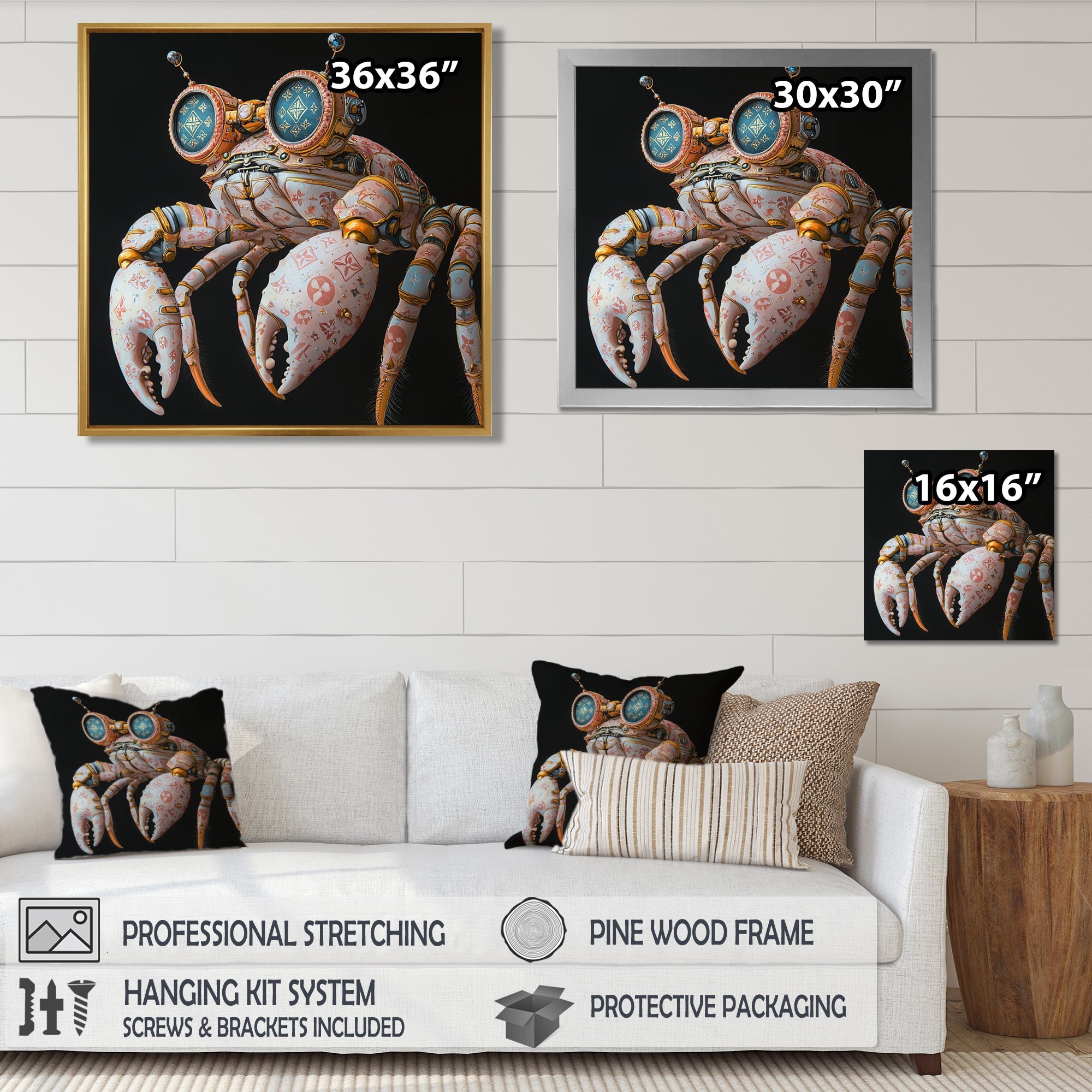 Pink And Blue Crab A Walking Robot - Crab Framed Canvas Art