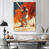 White And Orange Sport Cricket Batsmans Stance - Cricket Sport Canvas Wall Art