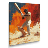White And Orange Sport Cricket Batsmans Stance - Cricket Sport Canvas Wall Art