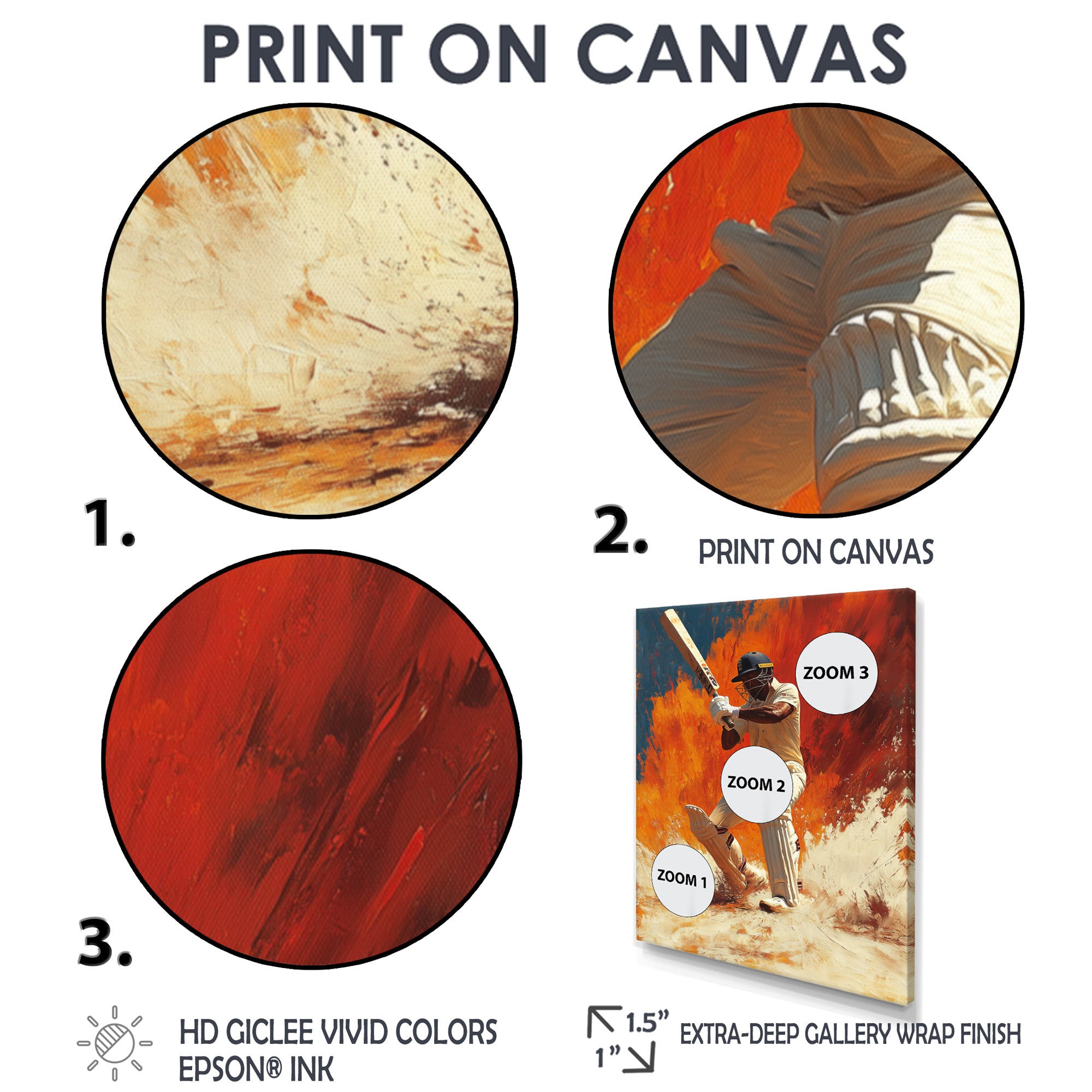 White And Orange Sport Cricket Batsmans Stance - Cricket Sport Canvas Wall Art