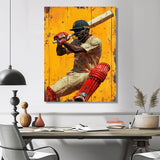 Red And Yellow Sport Cricket Batsmans Stance - Cricket Sport Canvas Wall Art