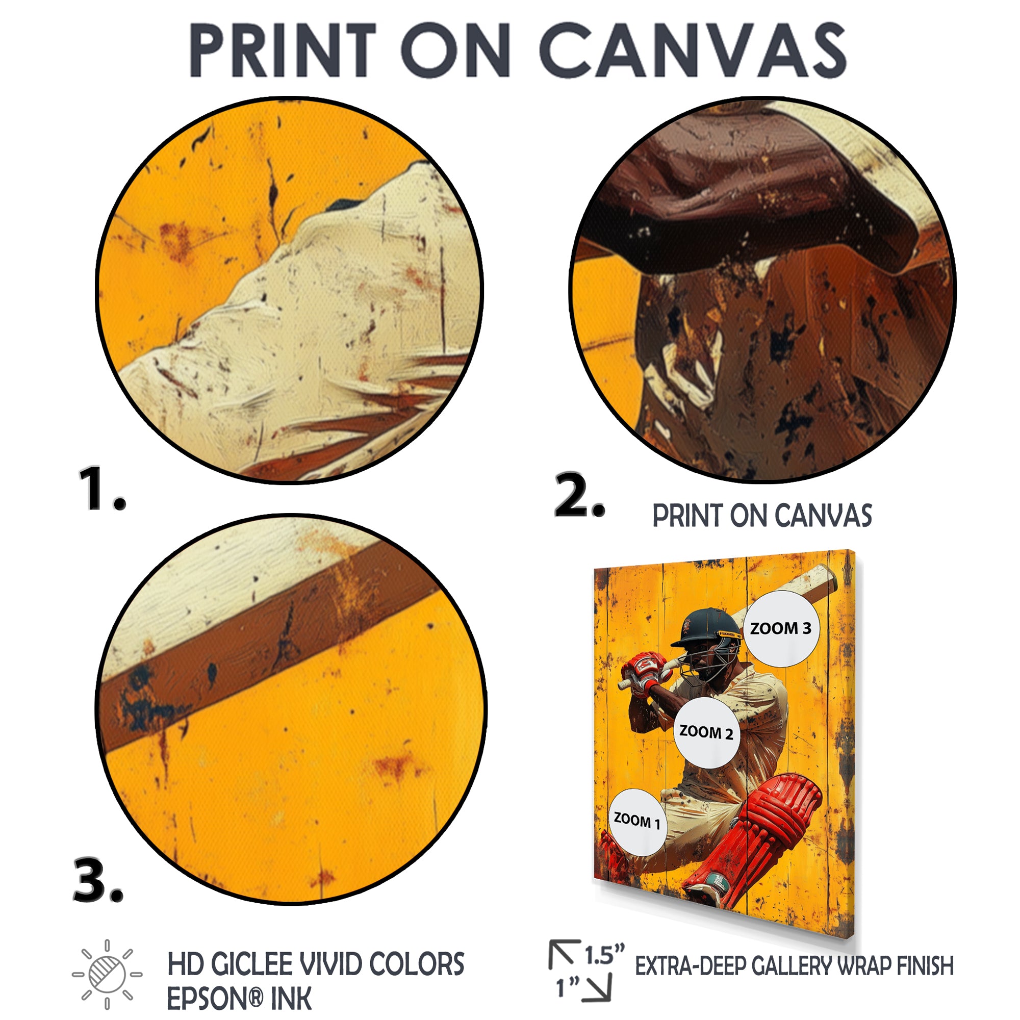 Red And Yellow Sport Cricket Batsmans Stance - Cricket Sport Canvas Wall Art