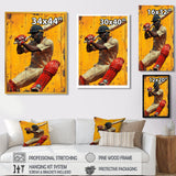 Red And Yellow Sport Cricket Batsmans Stance - Cricket Sport Canvas Wall Art
