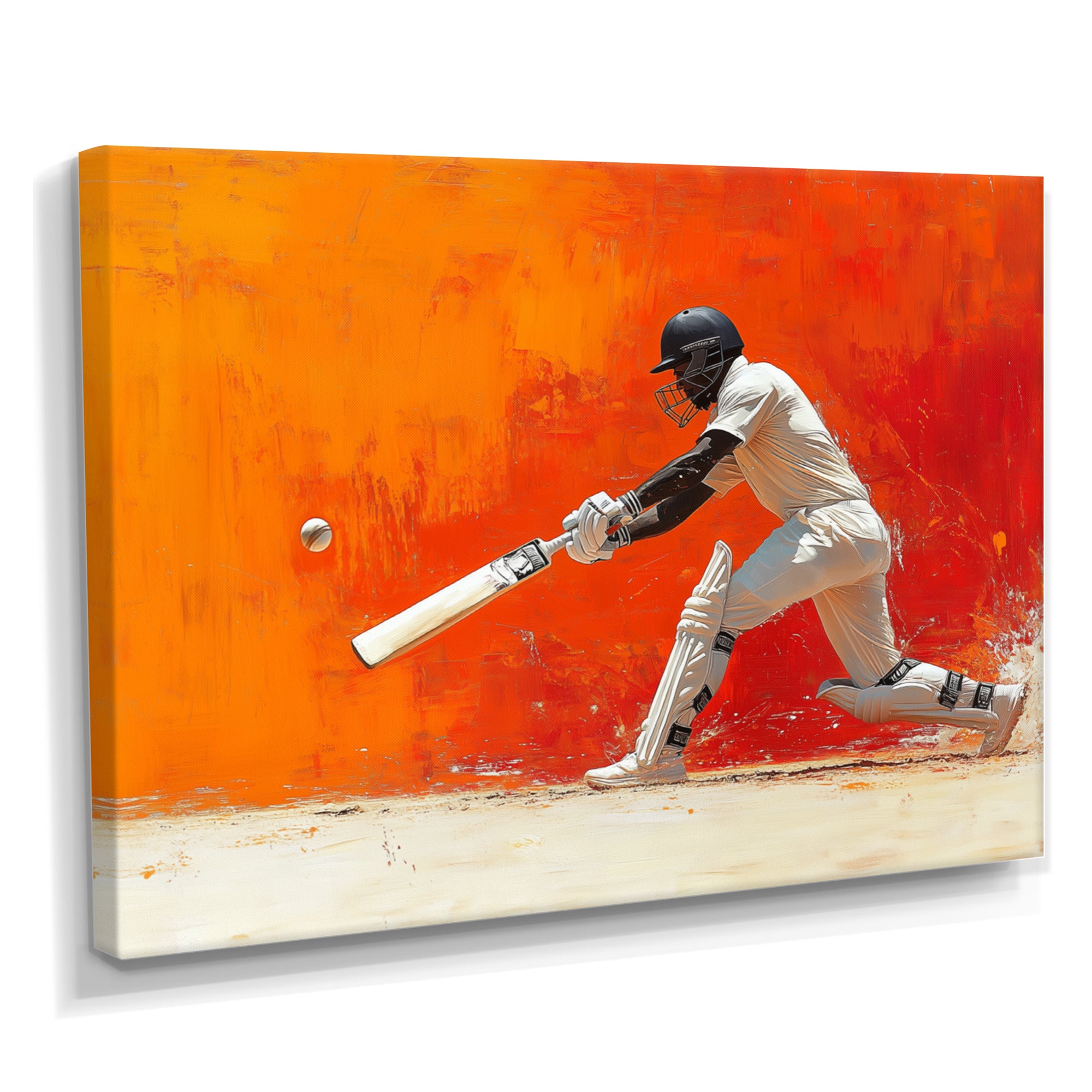 Orange And White Sport Cricket Cover Drive - Cricket Sport Canvas Wall Art
