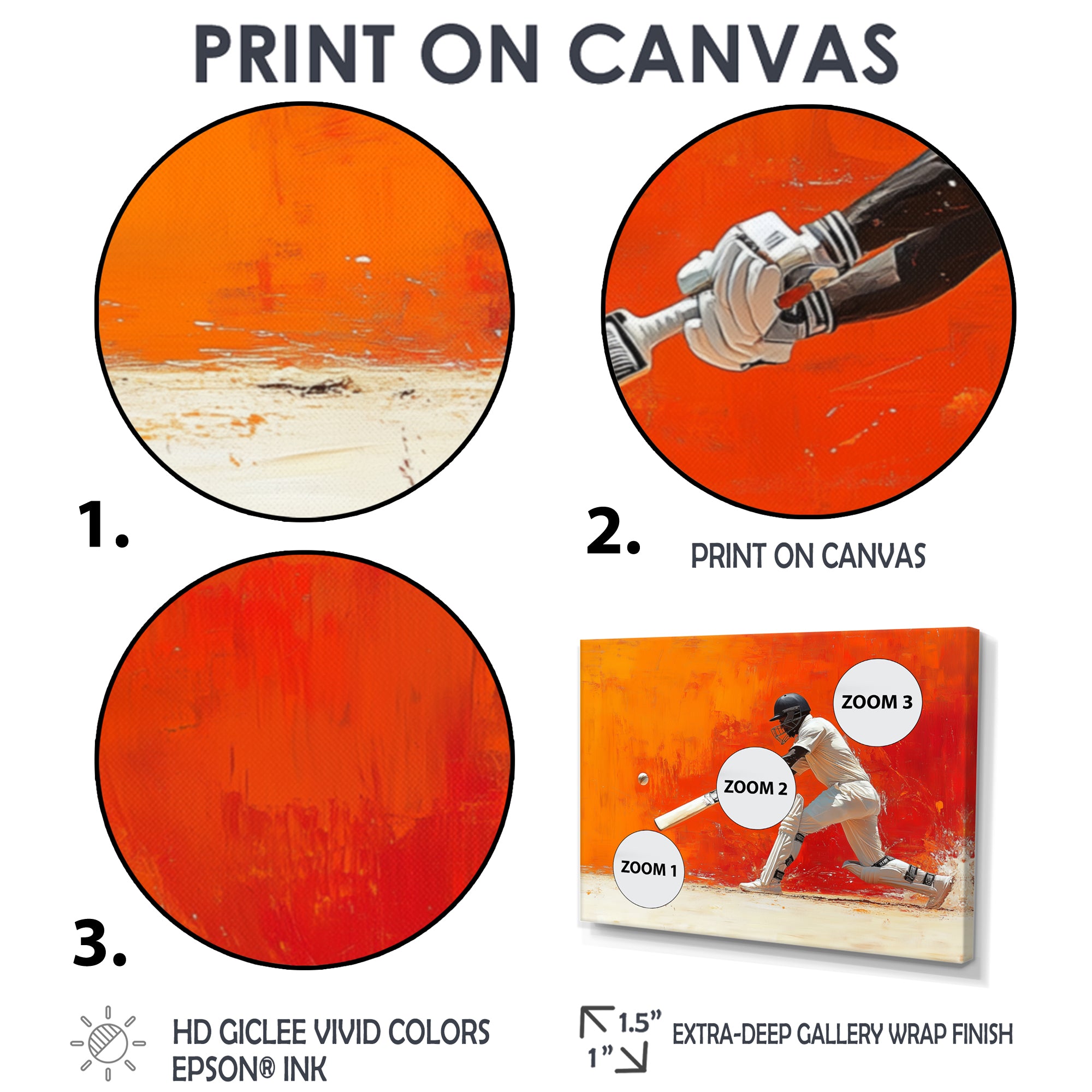 Orange And White Sport Cricket Cover Drive - Cricket Sport Canvas Wall Art