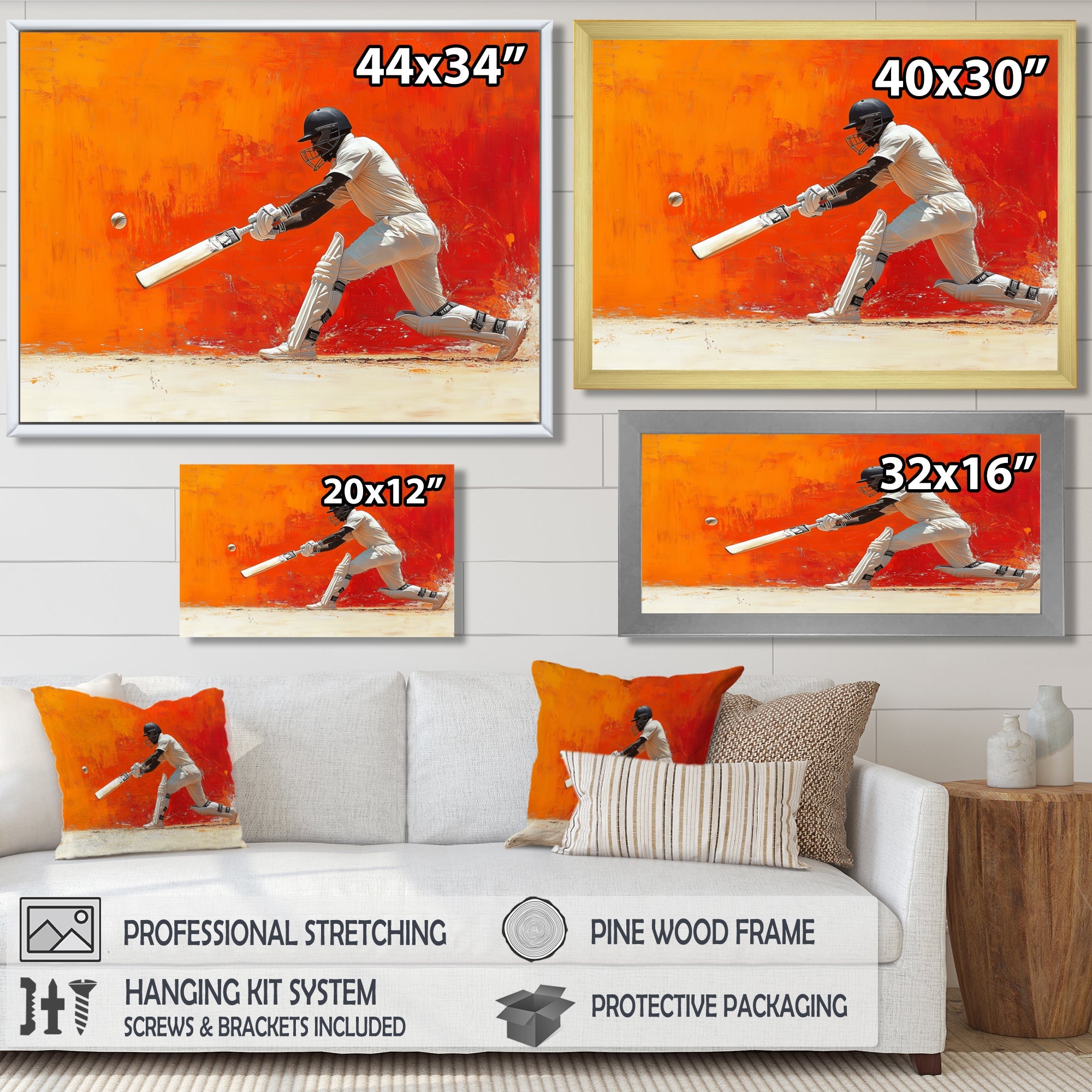 Orange And White Sport Cricket Cover Drive - Cricket Sport Canvas Wall Art