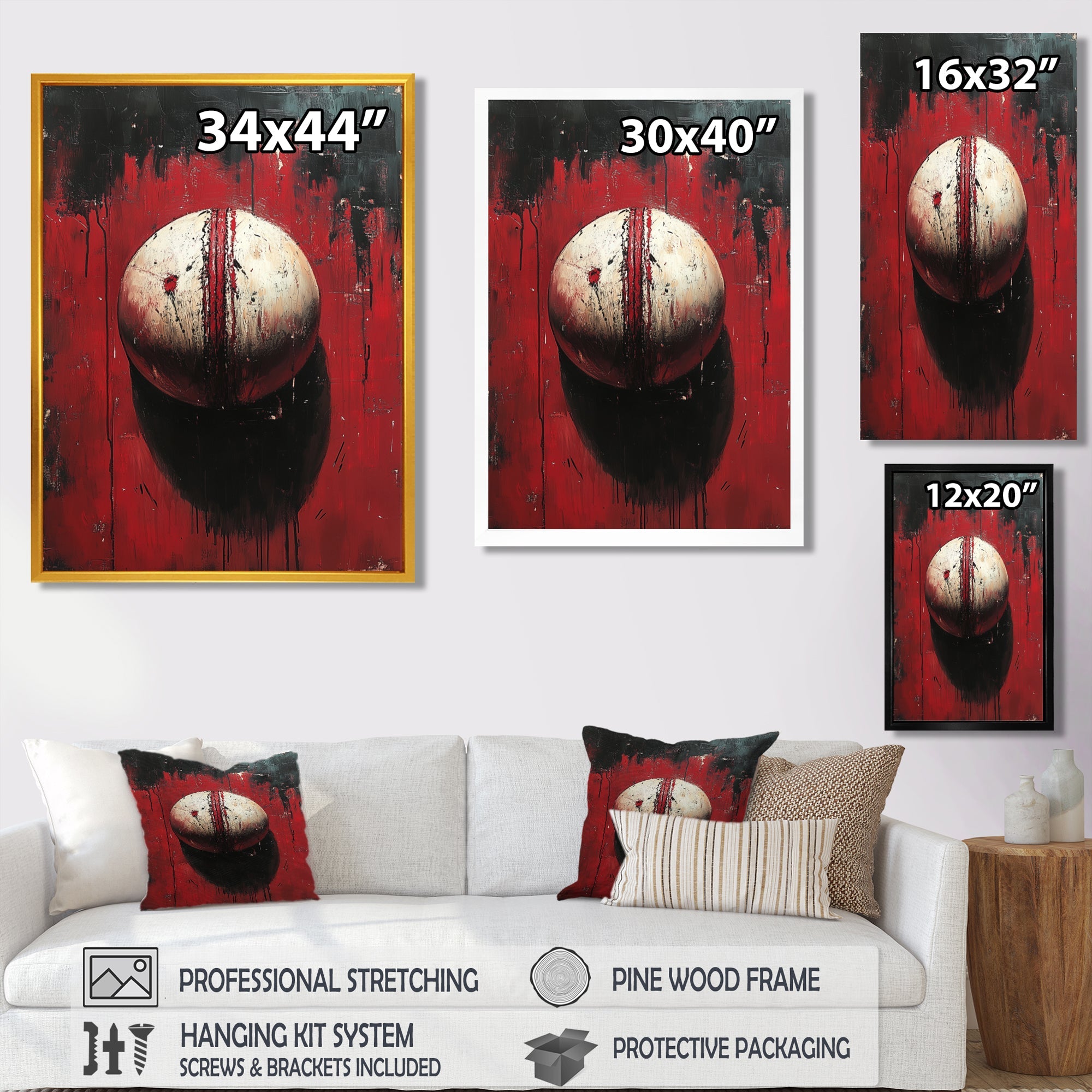 Red And White Sport Cricket Ball - Cricket Sport Canvas Wall Art