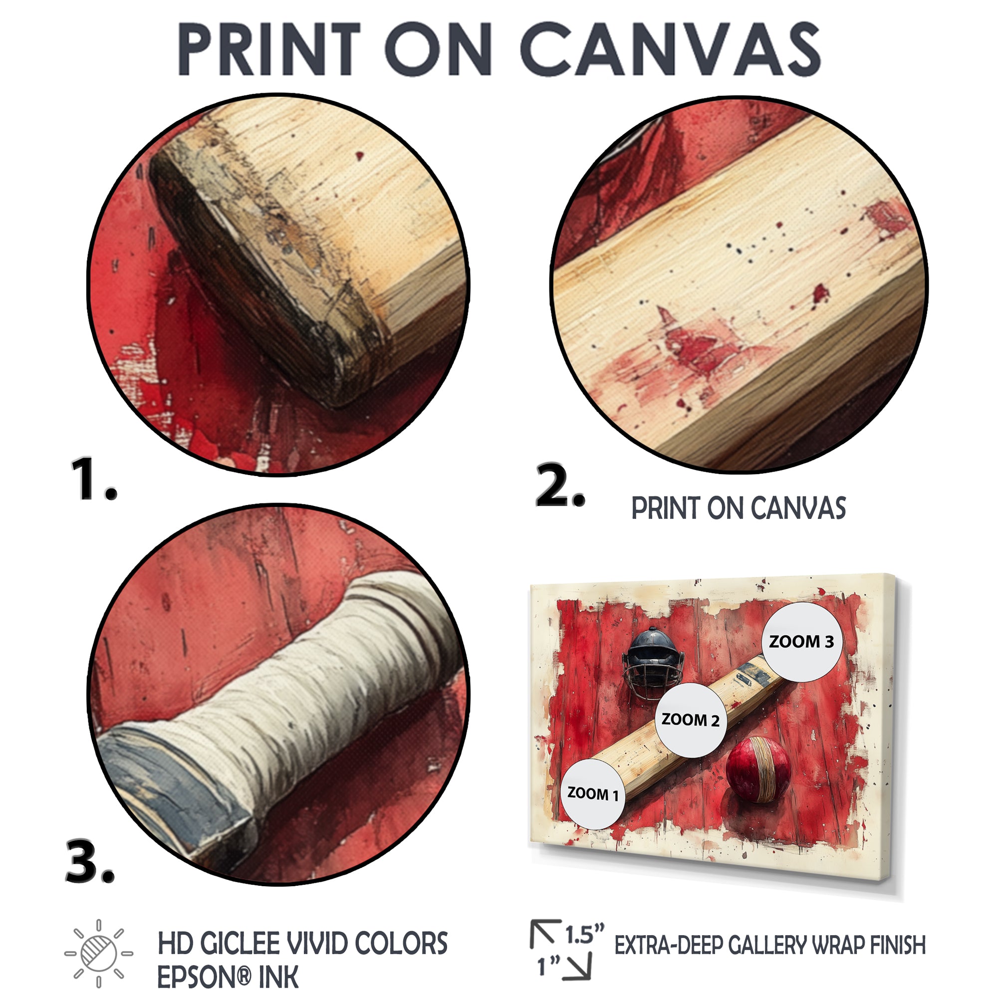 Red And Black Sport Cricket Equipment - Cricket Sport Canvas Wall Art