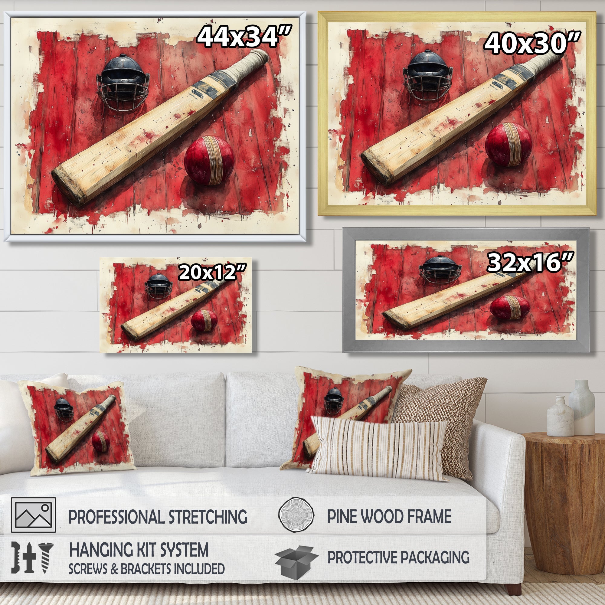 Red And Black Sport Cricket Equipment - Cricket Sport Canvas Wall Art