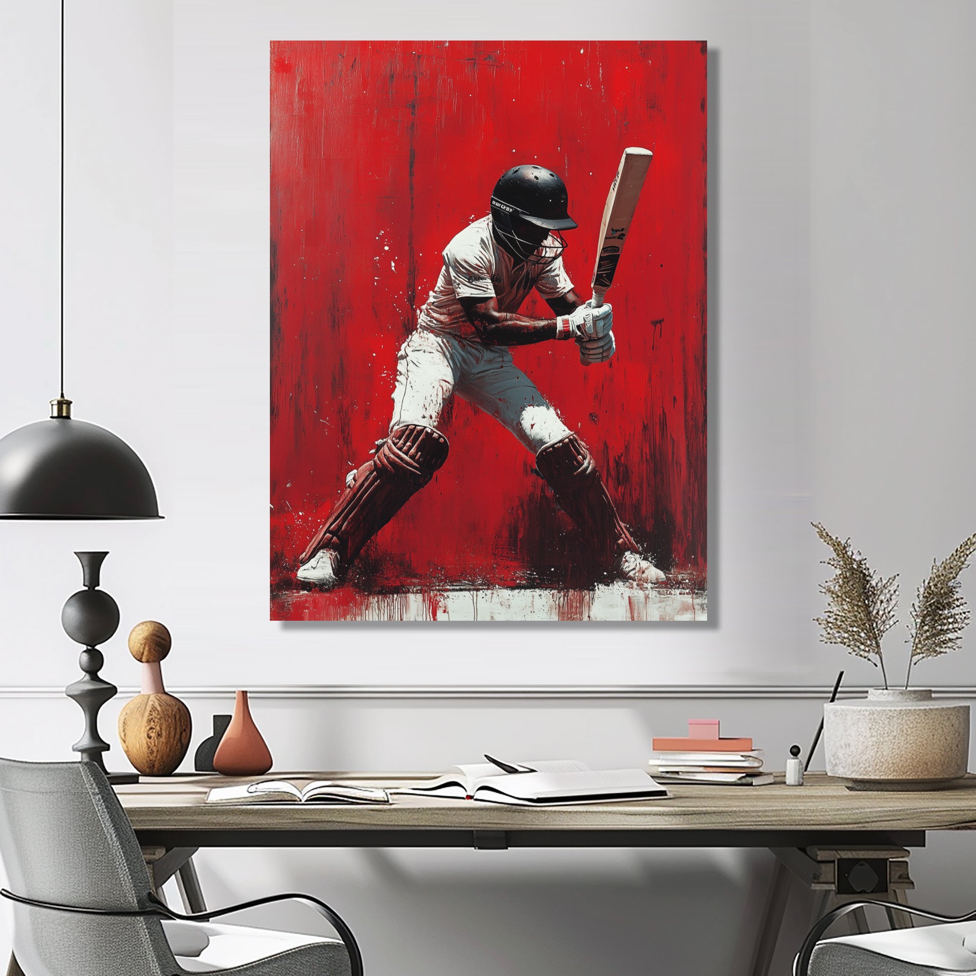 Red And Black Sport Cricket Fast Bowling I - Cricket Sport Canvas Wall Art