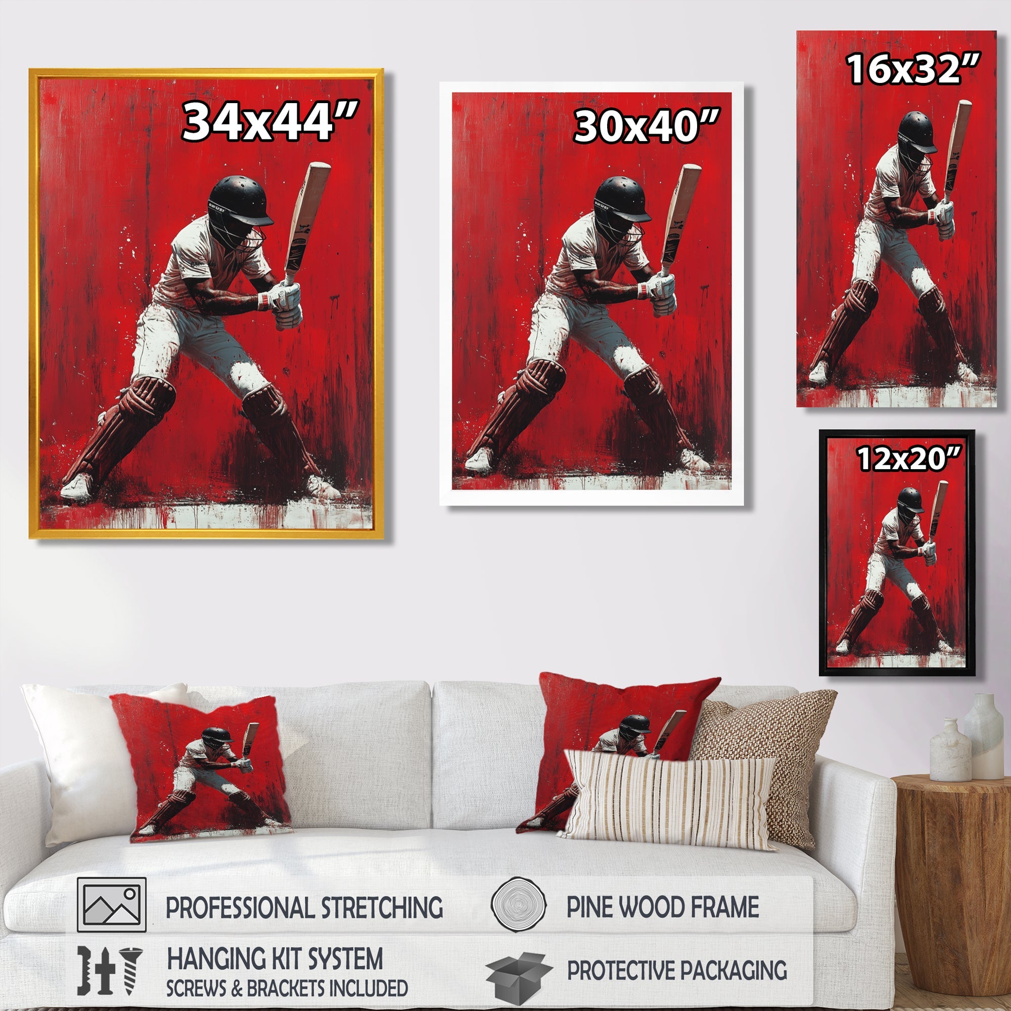 Red And Black Sport Cricket Fast Bowling I - Cricket Sport Canvas Wall Art