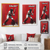 Red And Black Sport Cricket Fast Bowling I - Cricket Sport Canvas Wall Art