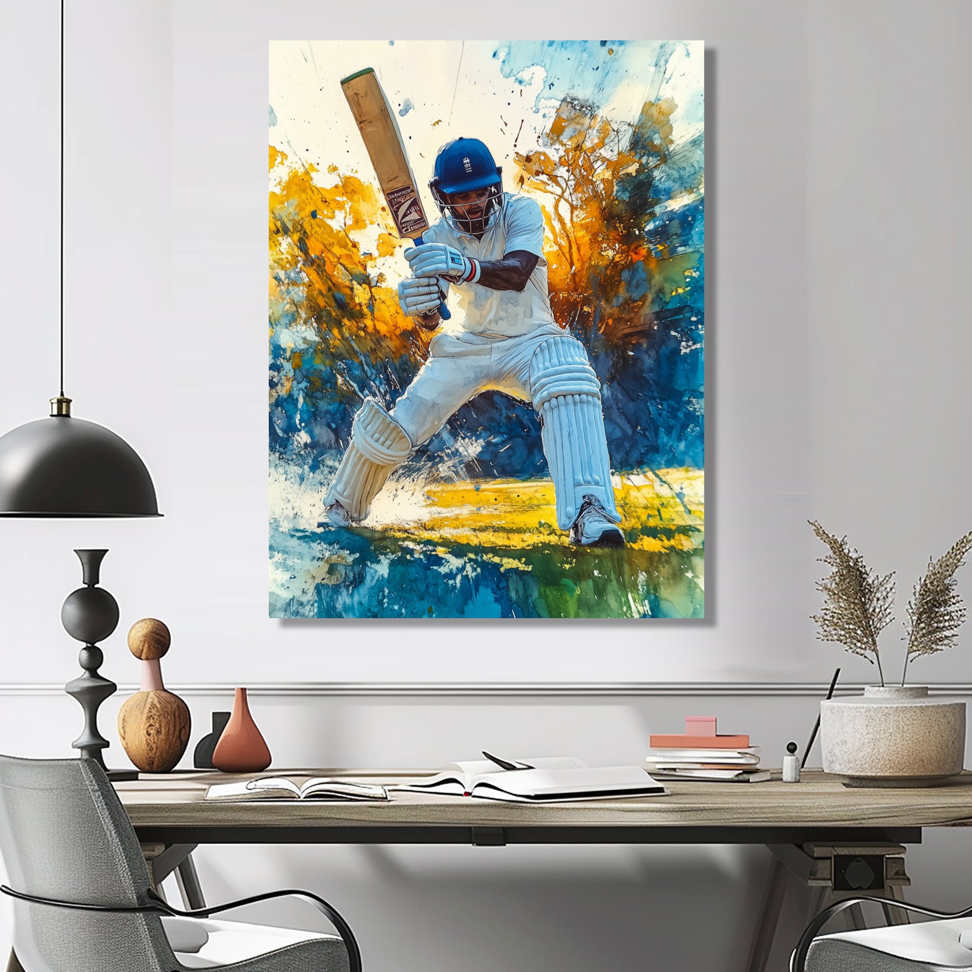 White And Blue Sport Cricket Fielding Frenzy - Cricket Sport Canvas Wall Art