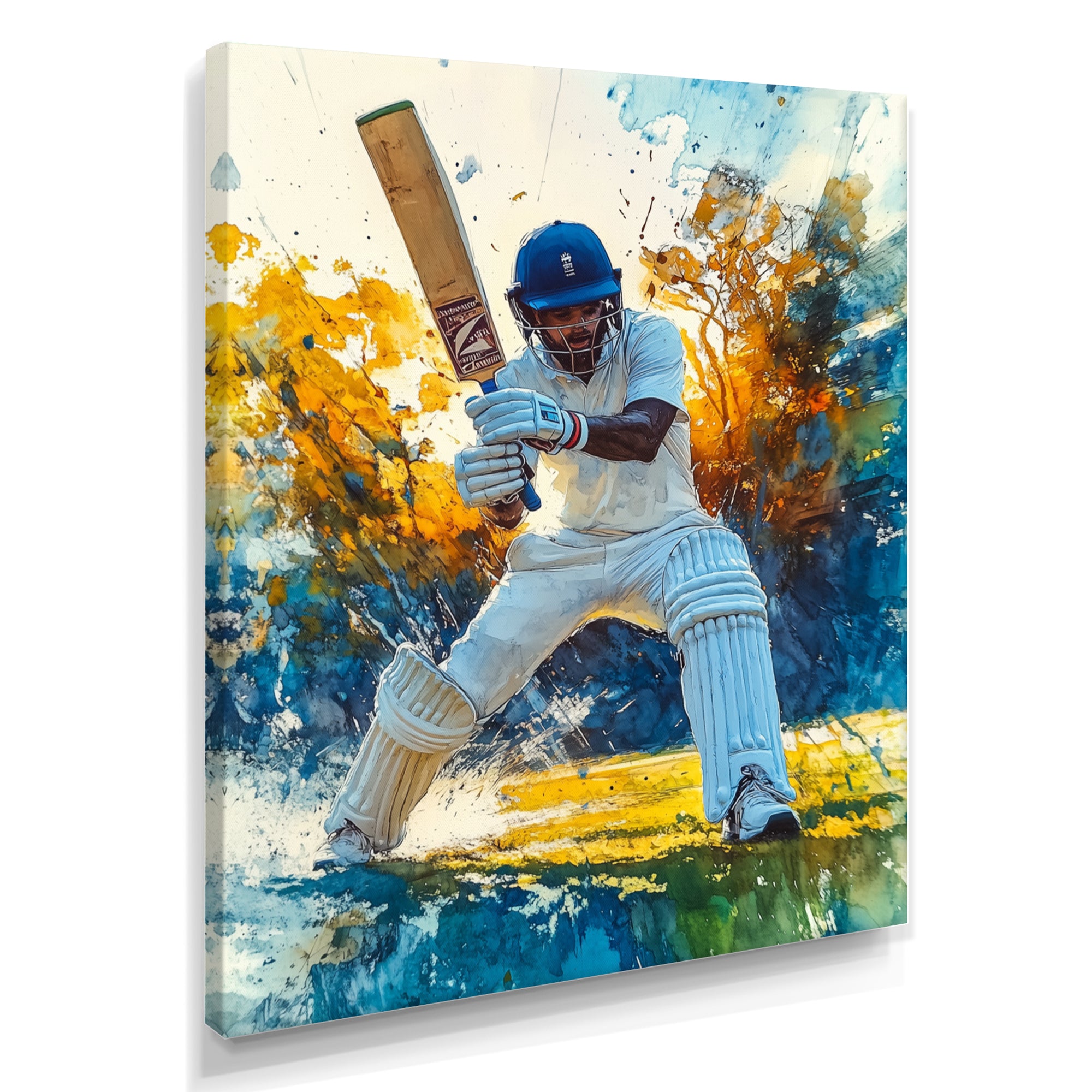 White And Blue Sport Cricket Fielding Frenzy - Cricket Sport Canvas Wall Art