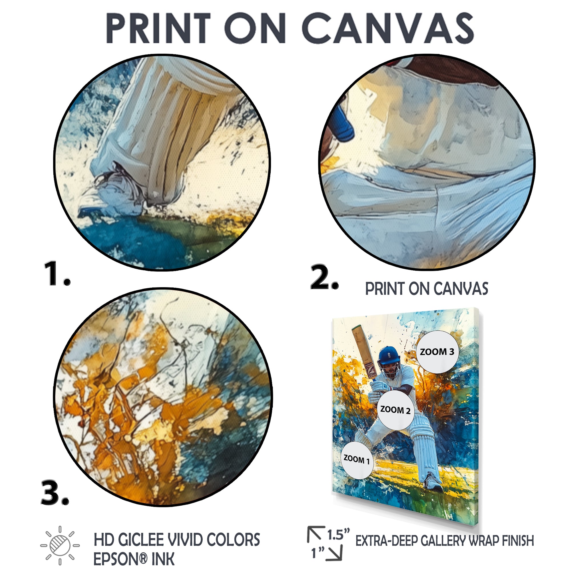 White And Blue Sport Cricket Fielding Frenzy - Cricket Sport Canvas Wall Art