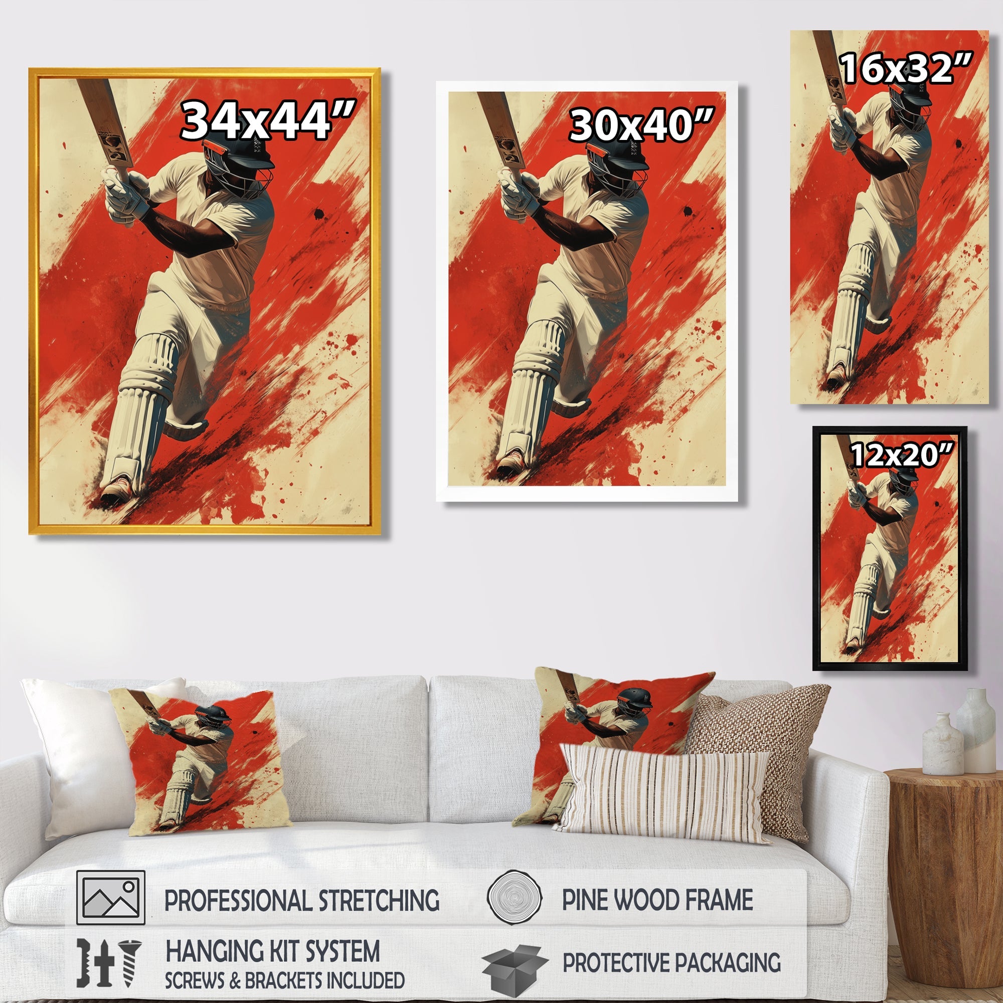 White And Red Sport Cricket Indian Cricket Sport - Cricket Sport Canvas Wall Art