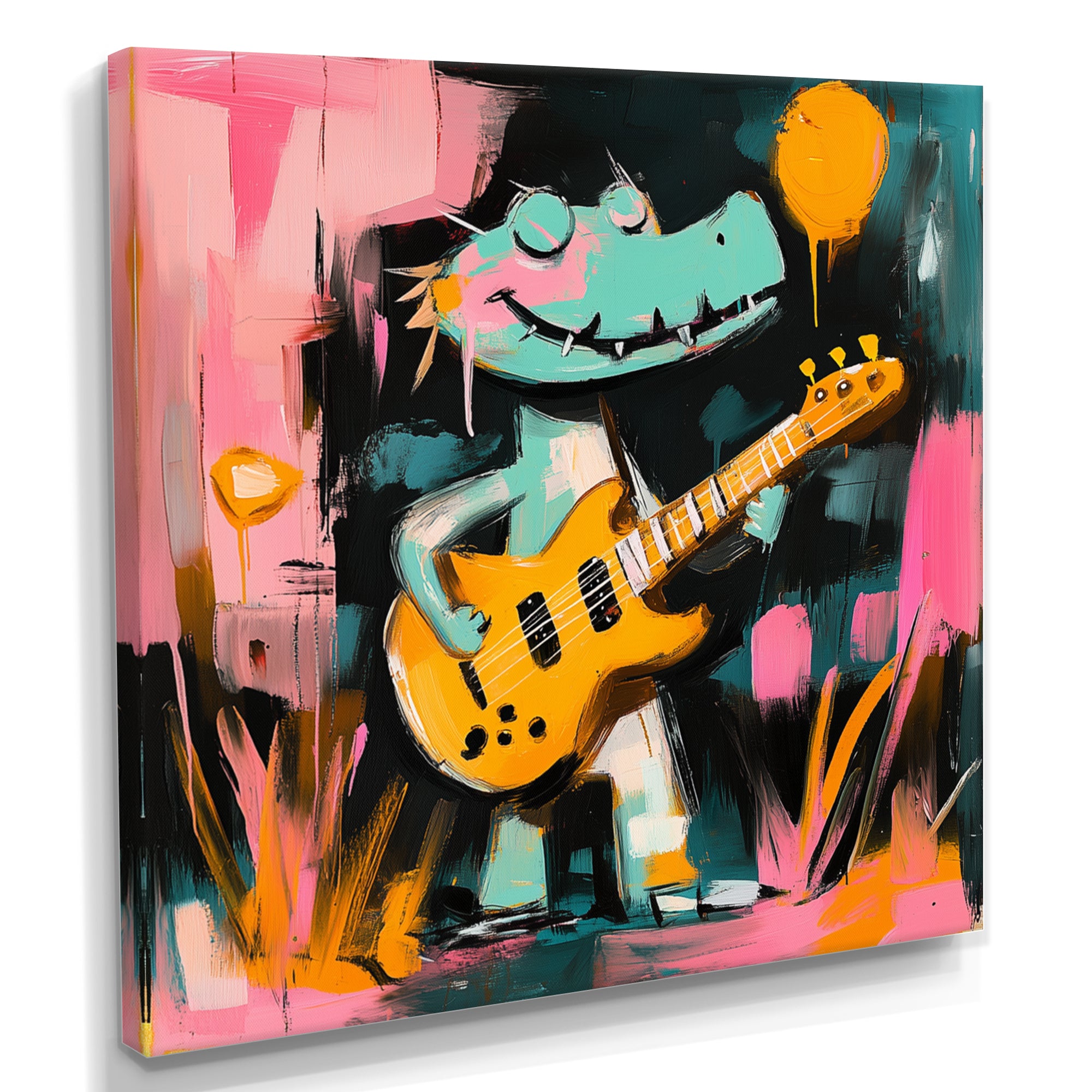 Nursery Crocodile Playing Guitar - Crocodile Large Canvas Wall Art