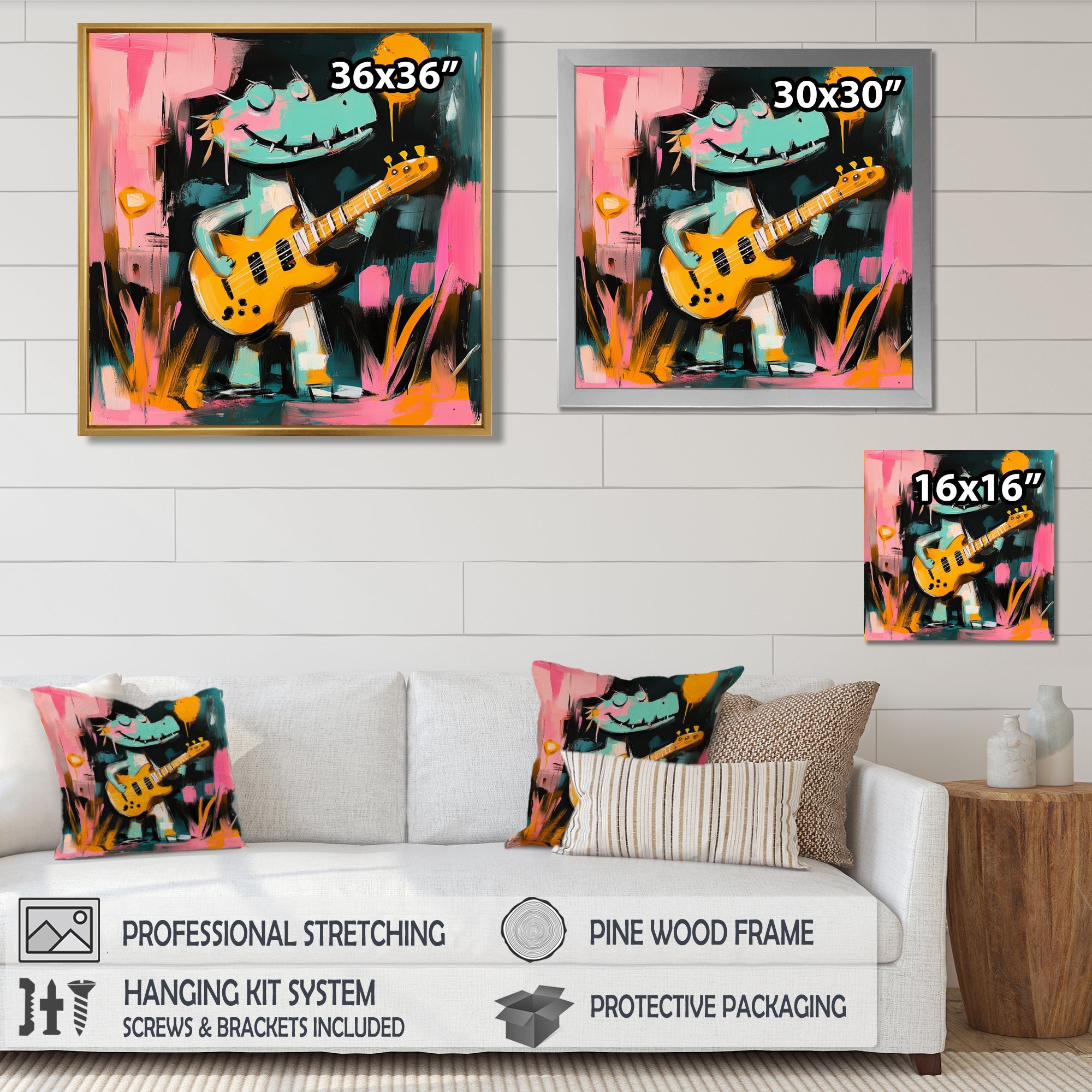 Nursery Crocodile Playing Guitar - Crocodile Large Canvas Wall Art