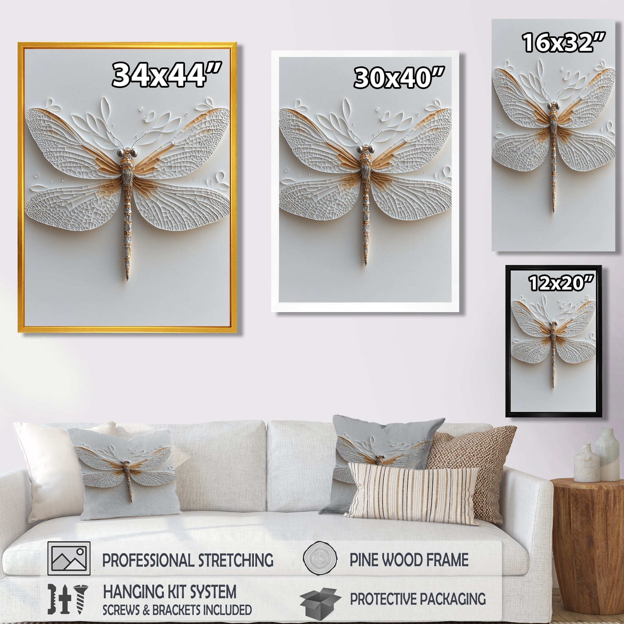 White And Gold Dragonfly Moonlit Magic - Dragonfly Bedroom Wall Art