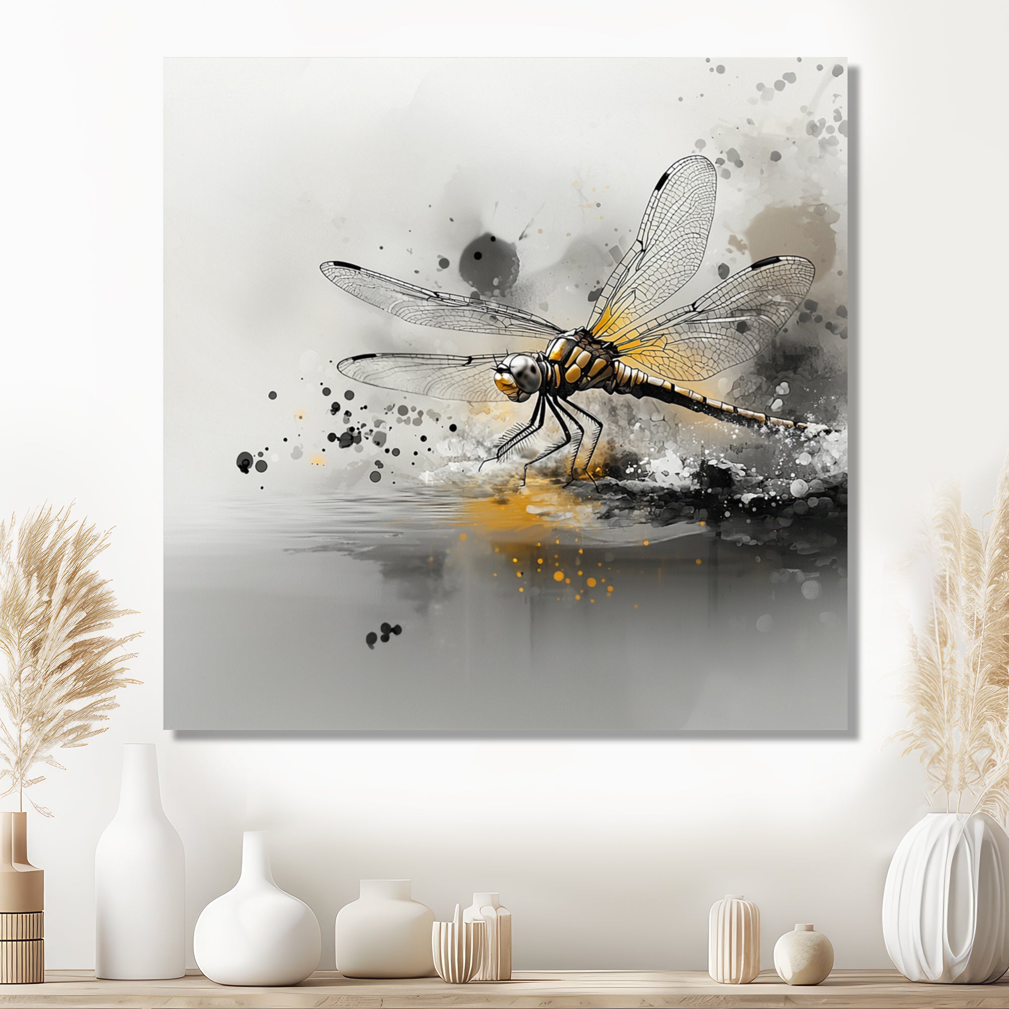 Grey And Yellow Dragonfly River Runner - Dragonfly Wall Decor